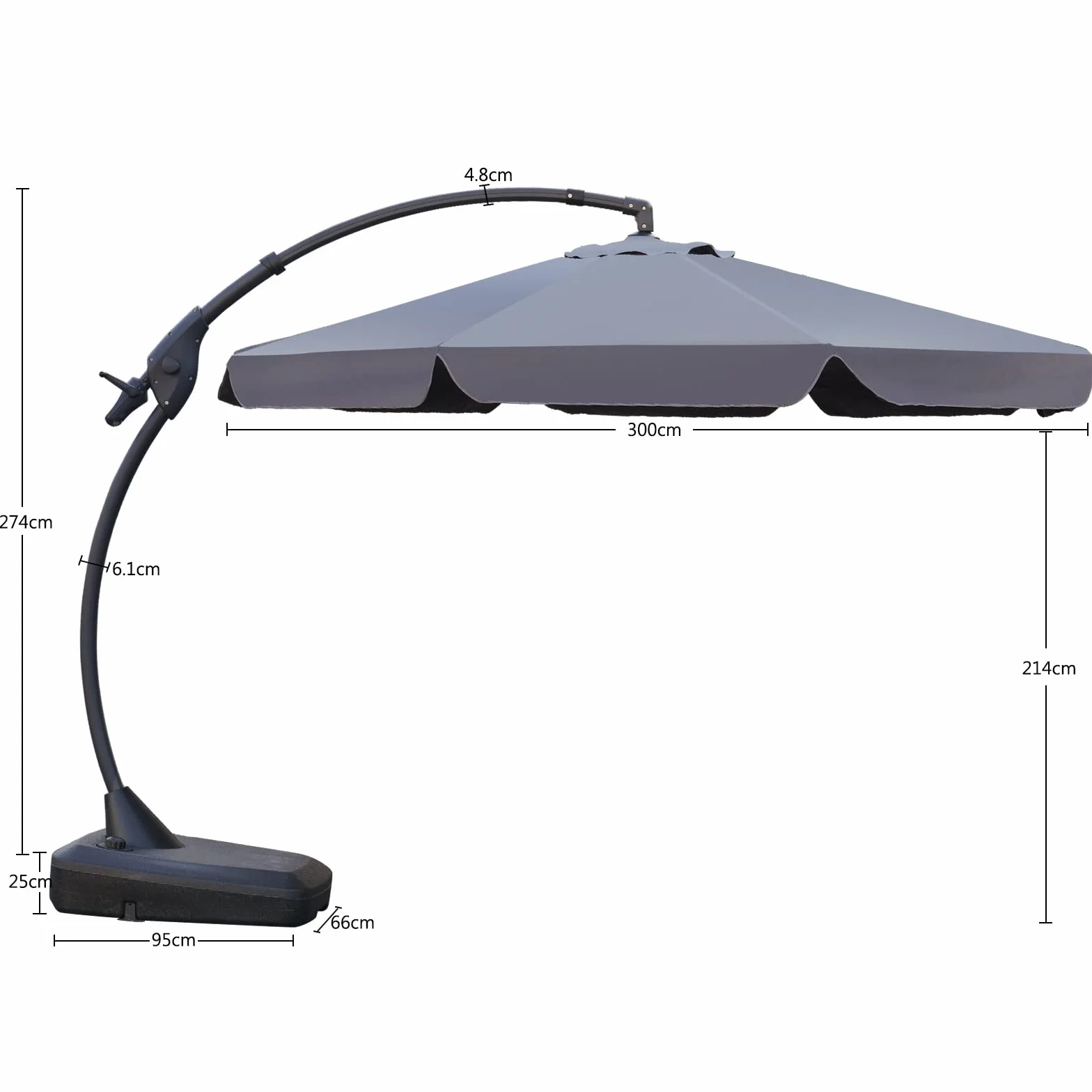 Grand patio Parasol ogrodowy aluminiowy wspornikowy z podstawą 8 żeber podnośnik korbowy