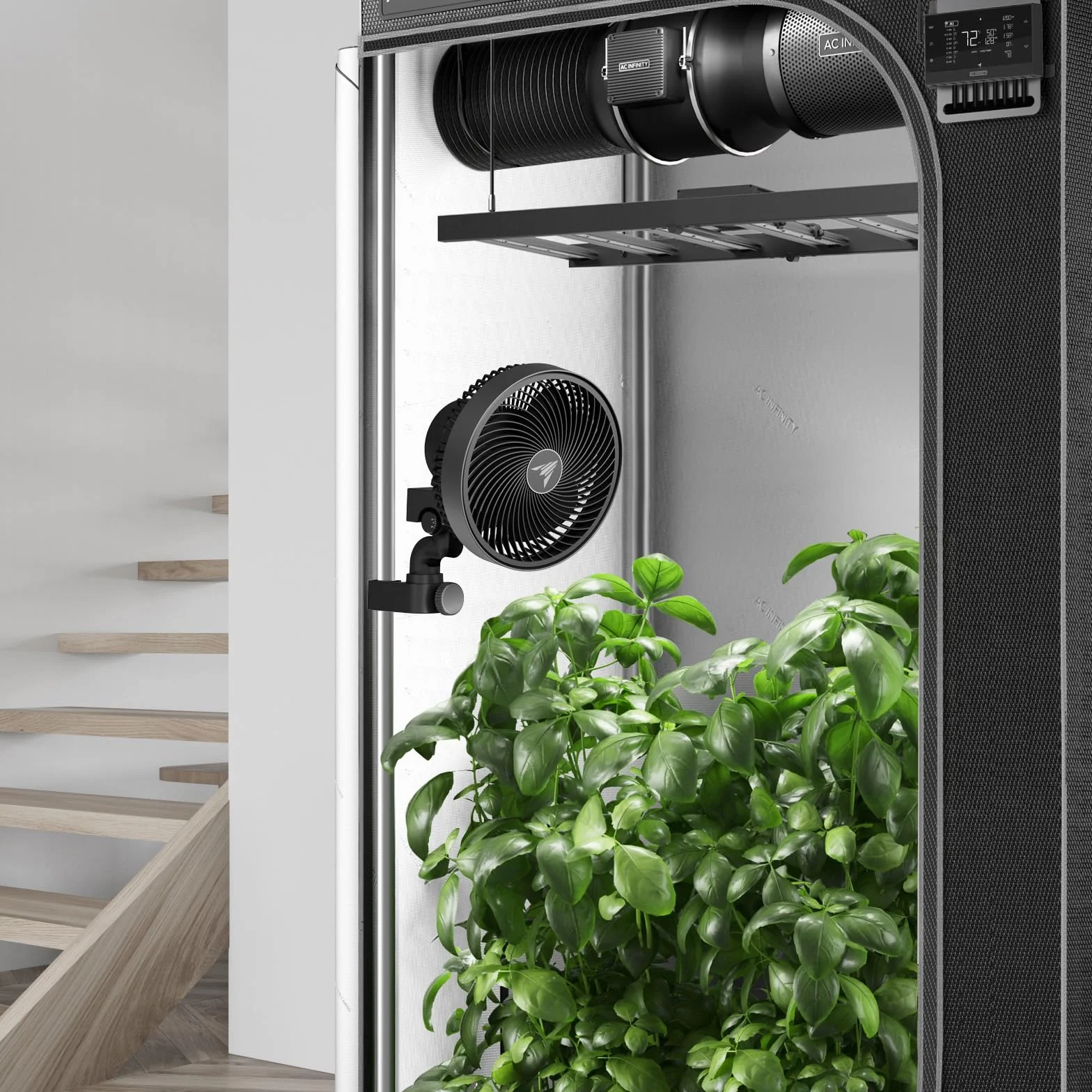 AC Infinity CLOUDRAY S6 wentylator z klipsem 150 mm do namiotów uprawnych z silnikiem EC, 10 stopni nawiewu, 10 poziomów oscylacji, IP54, do obiegu powietrza i chłodzenia w pomieszczeniach