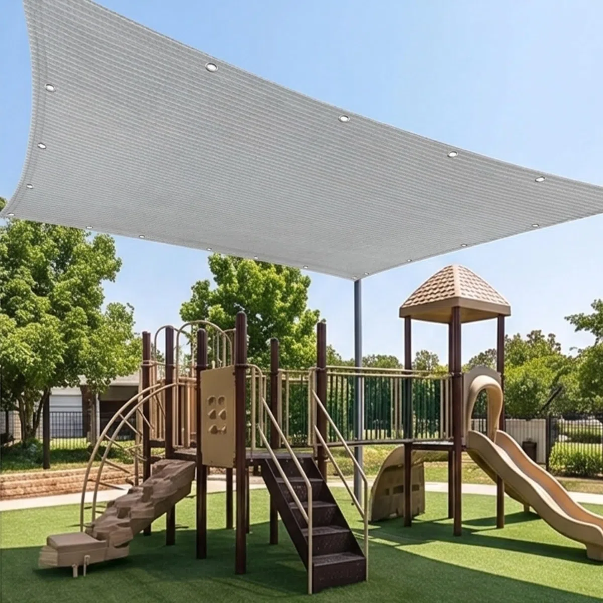 Żagiel Przeciwsłoneczny HDPE Prostokątny 205 x 565 cm Oddychający HDPE Oddychający Oczka Ze Stali Nierdzewnej Dla Patio, Dziedzińca I Basenu, Szary