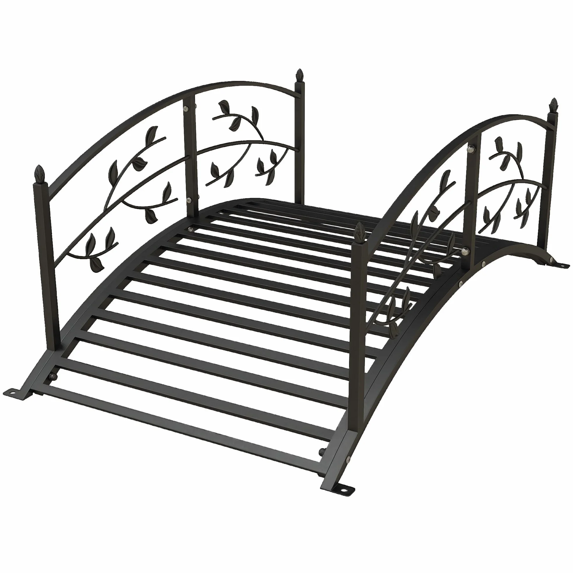 Outsunny Most ogrodowy - Most umywalkowy - dekoracja ogrodowa N. 119L x 67 l x 47H cm z balustradą Czarny stalowy wzór winorośli