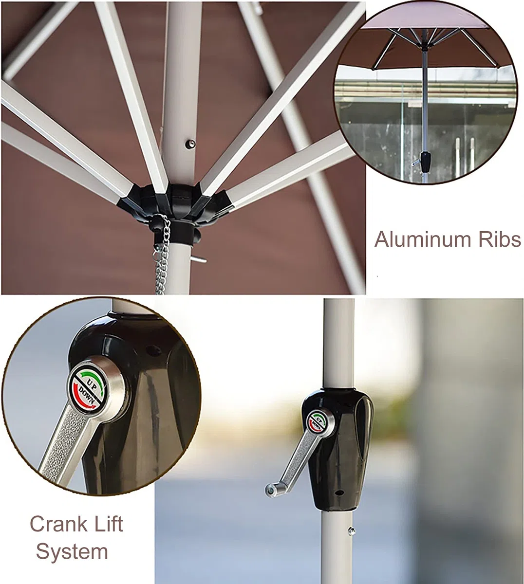 Parasol ogrodowy, duży parasol tarasowy, 2,7 m, parasol ogrodowy z aluminiowym drążkiem i korbą, zadaszenie do basenu podwórkowego