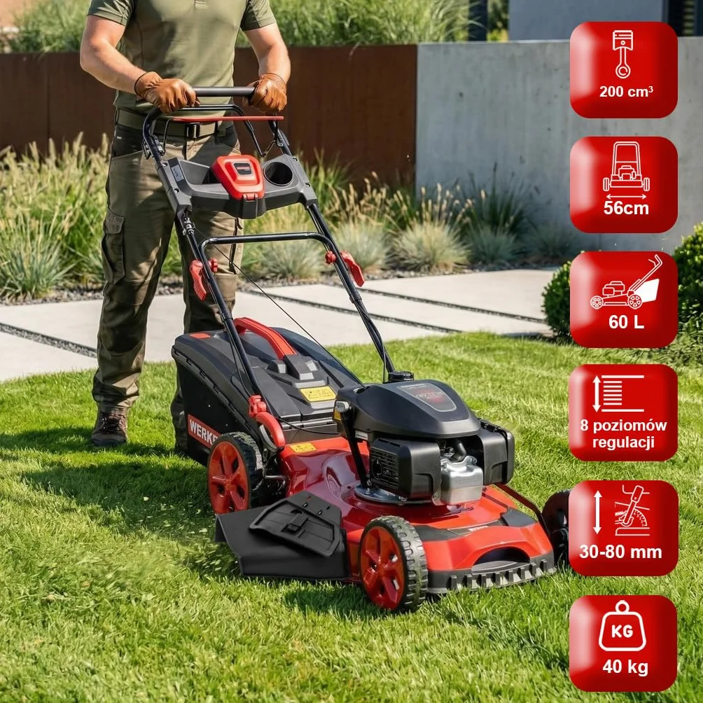 Kosiarka Spalinowa 200 cm³ 4,2 kW Szerokość Koszenia 56 cm Kosz 60 l Stal Lakierowana