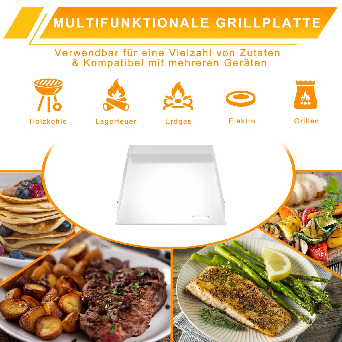 YRHome Plancha Płyta grillowa 30 x 45 x 4 cm – 2 mm, blacha do grillowania na gaz i węgiel drzewny, ze szpachelką do grilla i skrobakiem – odporna na wysokie temperatury – uniwersalna do BBQ, steków
