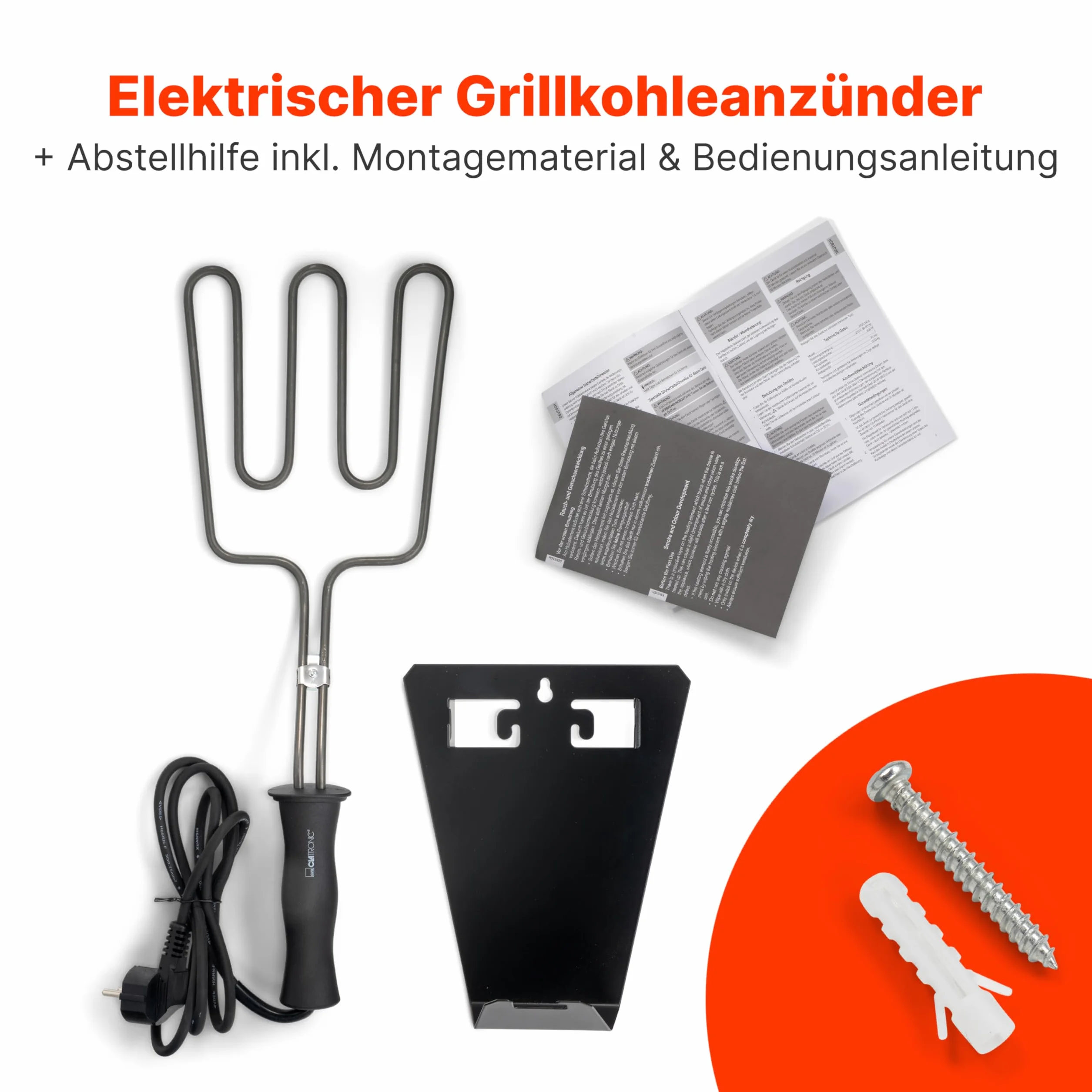 Clatronic EGA 3404, elektryczna rozpałka do grilla zapewnia czystą i szybką przyjemność z grillowania, minimalne wytwarzanie dymu, bez chemikaliów/zapachów, 800 W