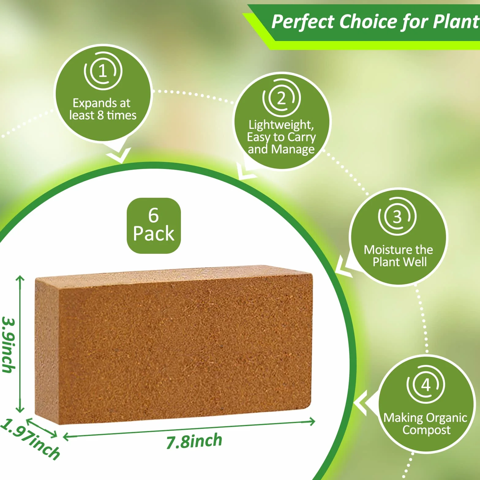 Organiczne cegły kokosowe 100% naturalna skompresowana podłoże z włókna kokosowego o wysokiej ekspansji (6 szt.)
