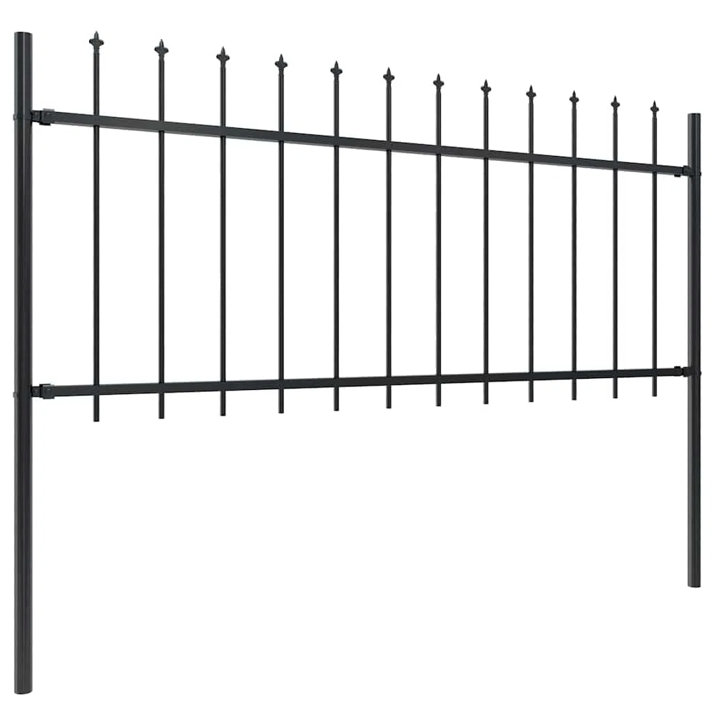 Ogrodzenie ogrodowe z grotem włóczni, stal malowana proszkowo, 340 x 80 cm, czarne, wytrzymały element ogrodzenia do ogrodu, na podwórko i działkę, łącznie ze słupkami i akcesoriami montażowymi
