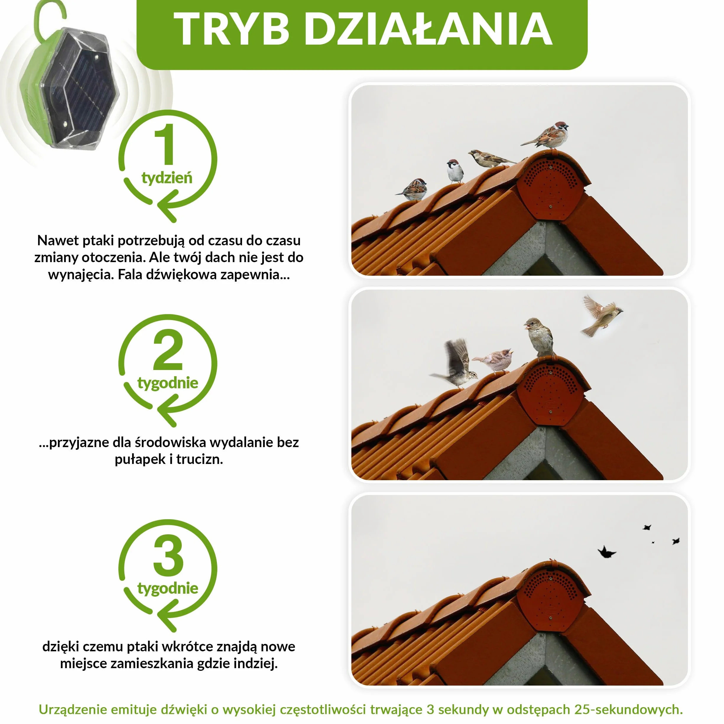 ISOTRONIC Solarny odstraszacz ptaków i gołębi – Ultradźwięki i lampa błyskowa – Na balkon i do ogrodu – Skuteczny na wróble, mewy i wrony – Zasięg 150 m² (3 sztuki)