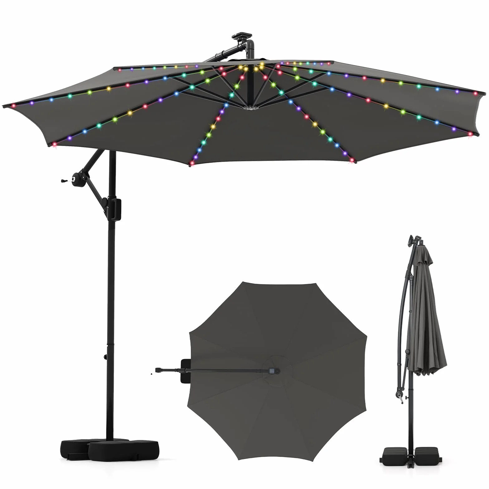 COSTWAY Parasol przeciwsłoneczny z oświetleniem LED 300 cm 9 trybów regulowany kąt nachylenia obracany 360°