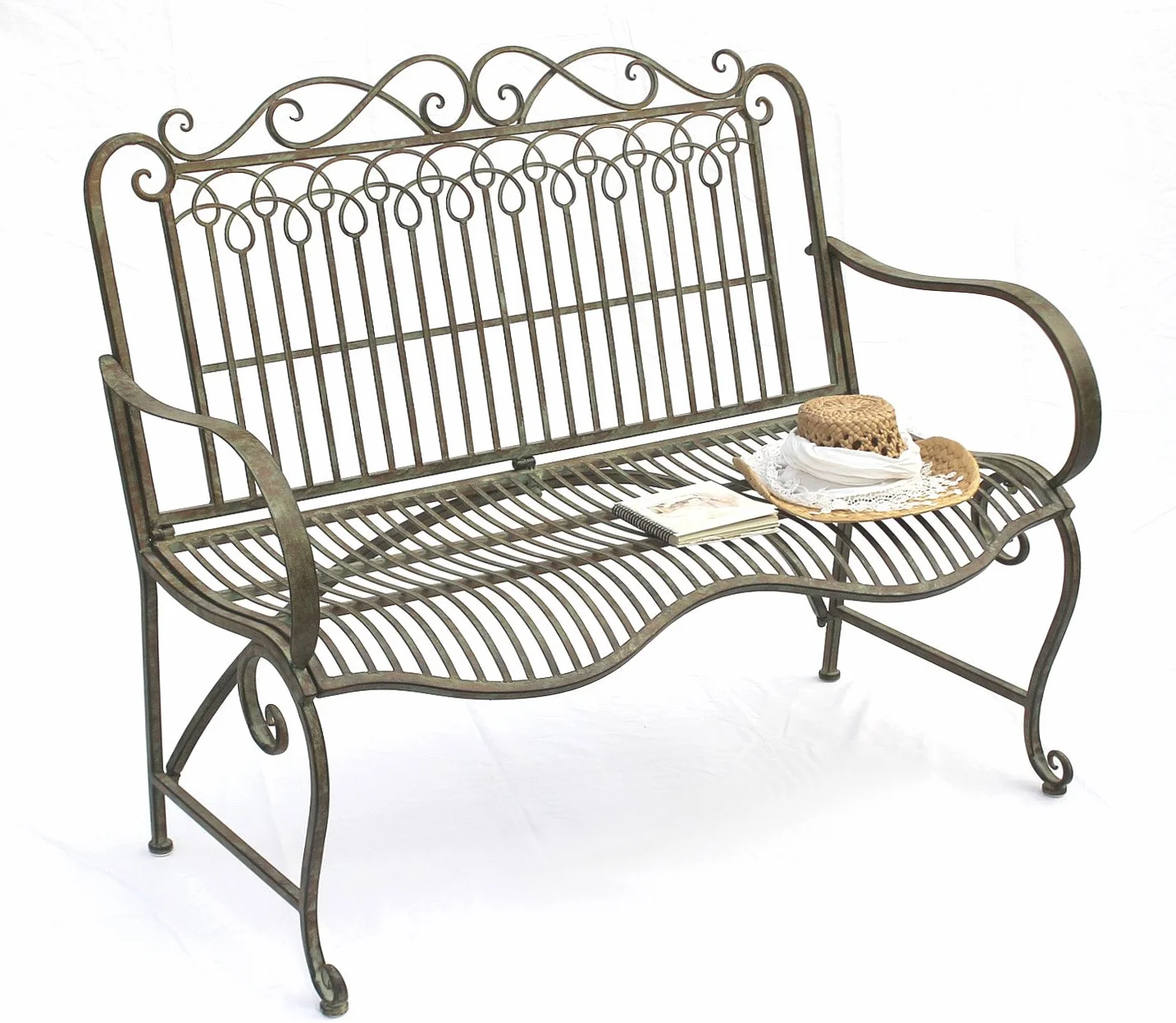 Ławka DanDiBo wykonana z metalowej ławki ogrodowej JC150014 Seat Park, 2-osobowa 110 cm patyna zielona