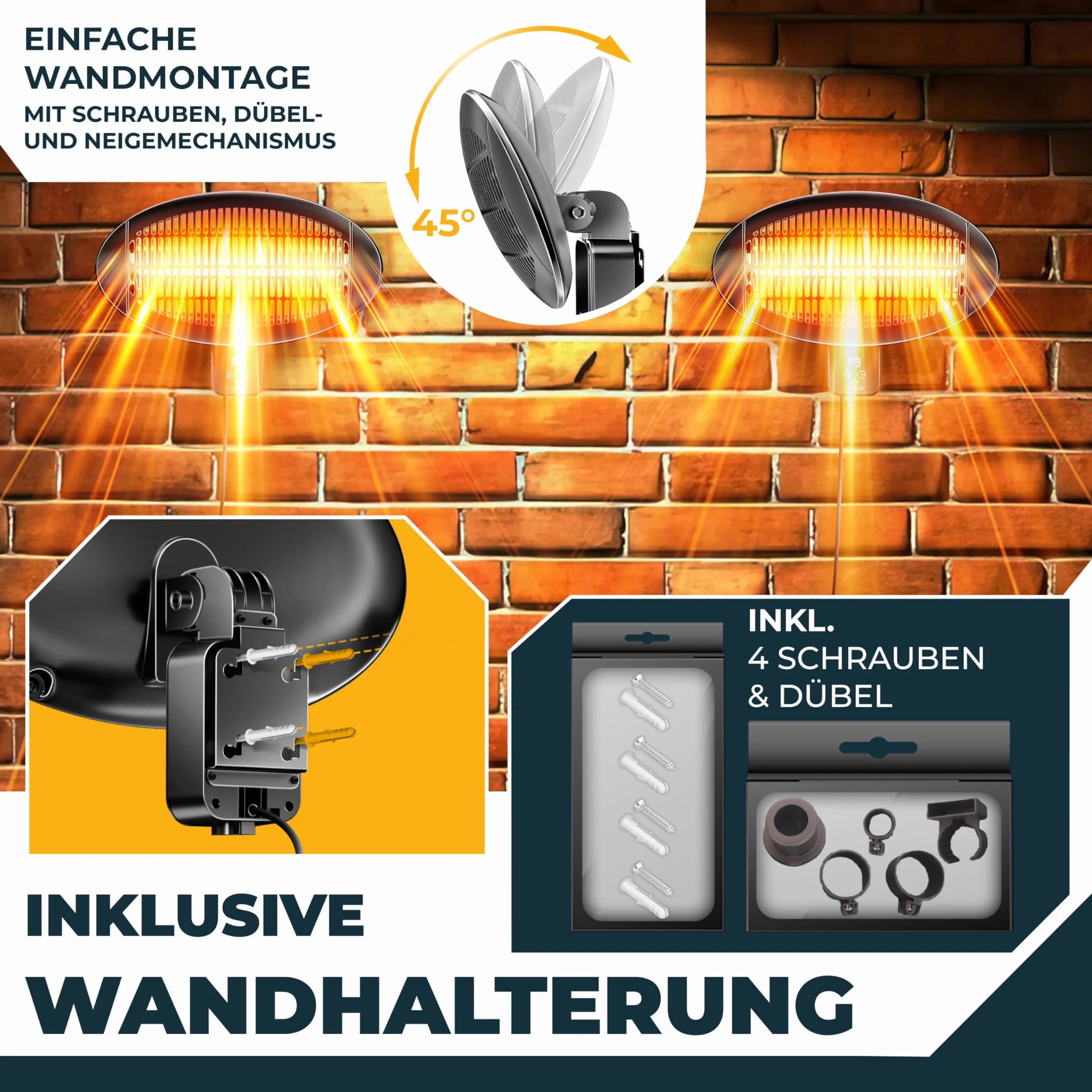 KESSER® Promiennik podczerwieni 2000 W, promiennik tarasowy z WiFi i pilotem zdalnego sterowania, obracany o 360°, regulacja wysokości, stojący i montaż ścienny, ochrona przed przewróceniem, IPX4,