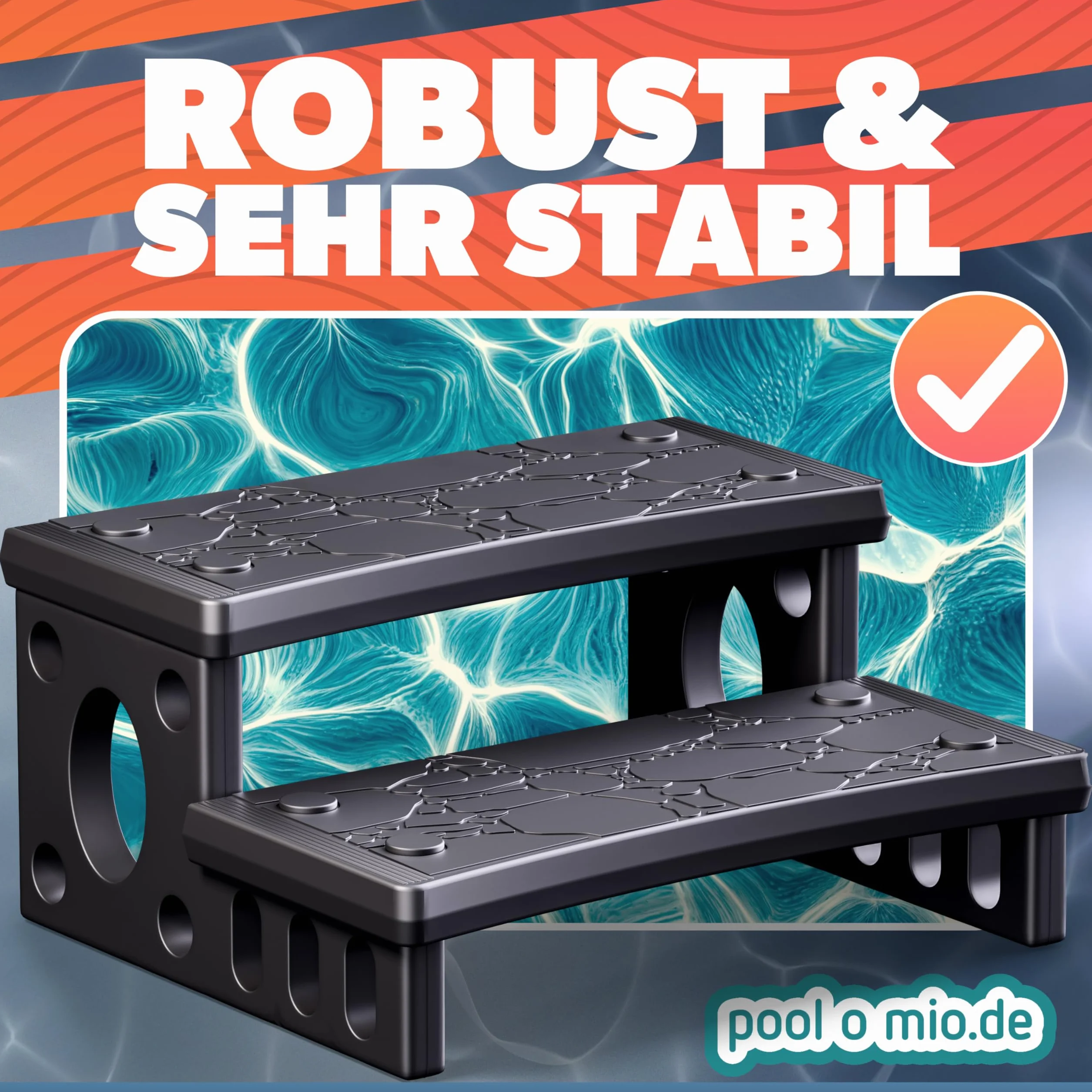 poolomio® Drabina schodowa do spa i jacuzzi | 2-stopniowa drabina rozłupująca z PCW | 70 x 65 x 24 cm | antypoślizgowa powierzchnia, łatwy montaż