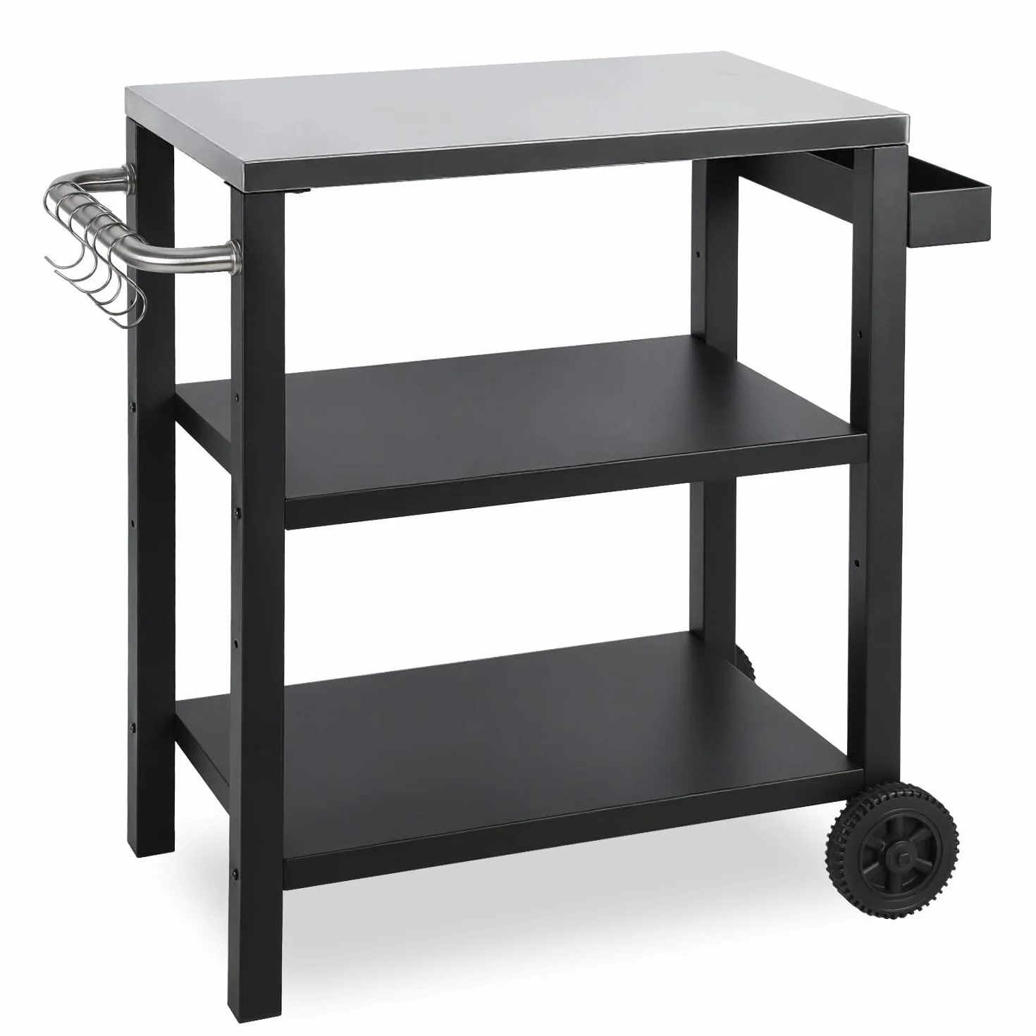 Wózek grillowy stalowy z regulacją wysokości 3 półki 6 haczyków