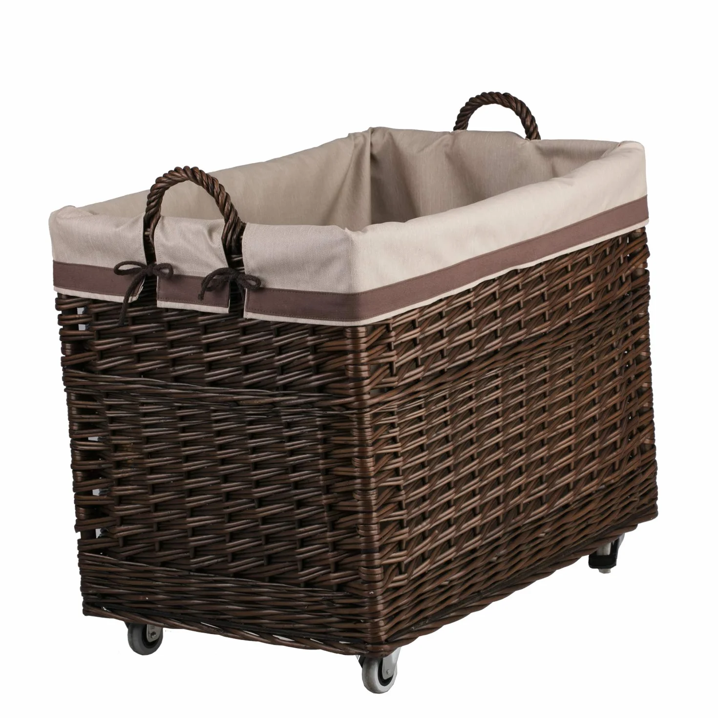 e-wicker24 Kosz kominkowy, kosz na kółkach z materiałowym obszyciem, skrzynia do przechowywania