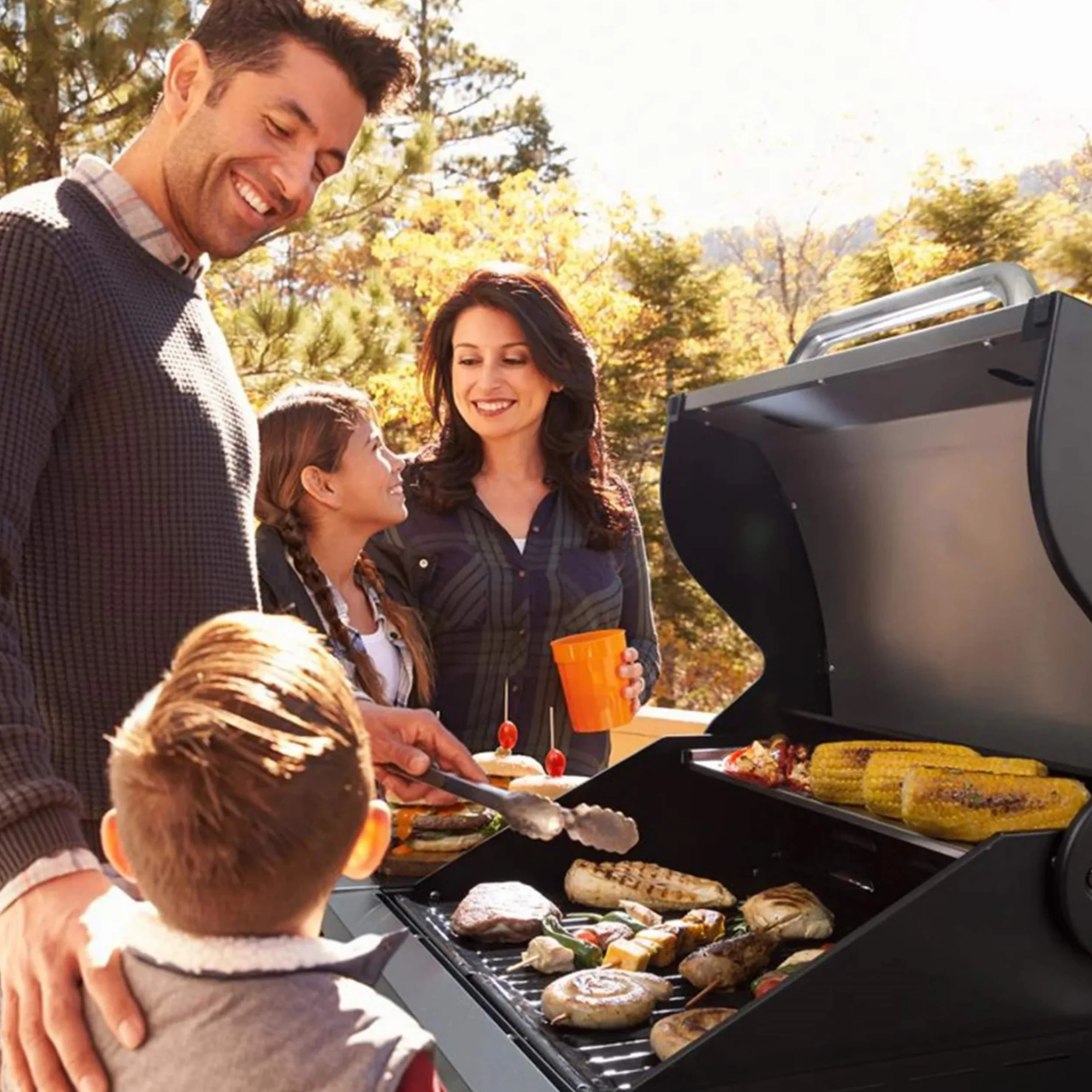 GrillMaster Grill Gazowy PartyTogether 4+1 + Pokrowiec, Ogrodowy, Na Gaz, z Termometrem, z Kółkami, z Dodatkowym Palnikiem