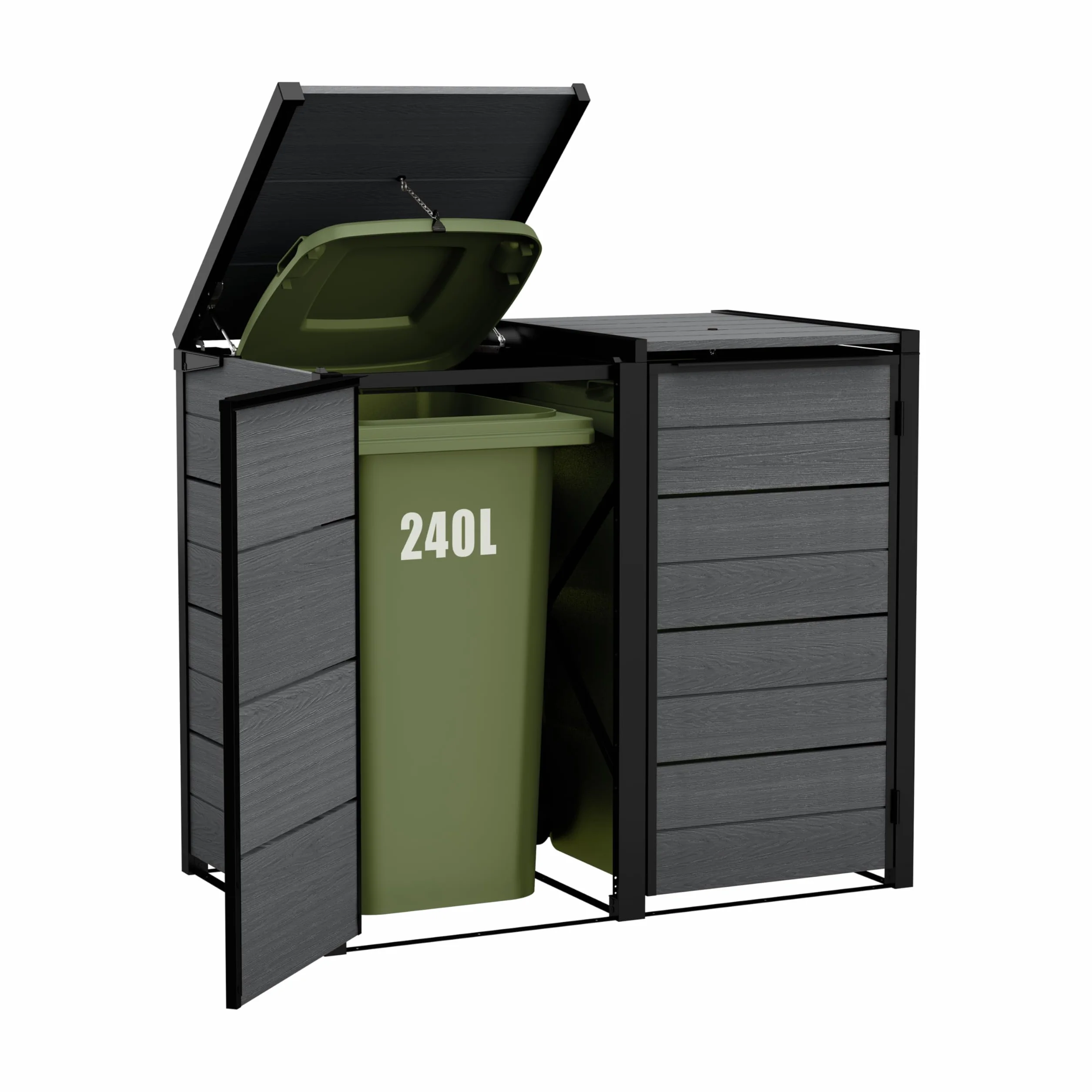 Keter Pojemnik na śmieci Hide Away 2 x 240 l | 138 x 84 x 121 cm | antracyt | pokrywka ze sprężyną gazową | wentylowana | możliwość rozszerzenia