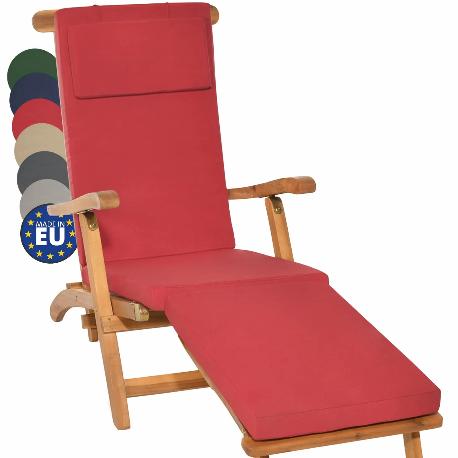 Beautissu materac poduszka na leżak LoftLux DC 175 x 45 x 5 cm Poducha na leżak ogrodowy ze zdejmowaną poszewką Czerwona