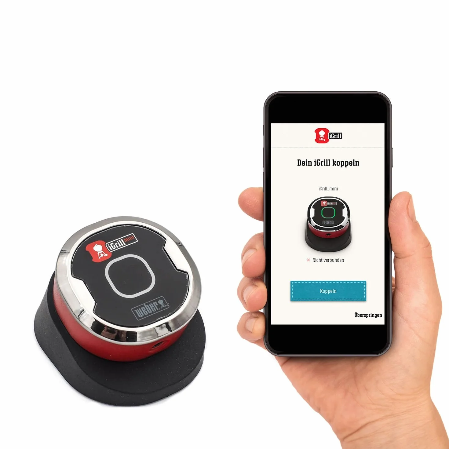 Weber iGrill Mini - inteligentny termometr do mięsa z Bluetooth w zestawie z sondą, kontrola za pomocą aplikacji na smartfon, magnetyczny uchwyt na obudowie, oszczędność miejsca (7220)