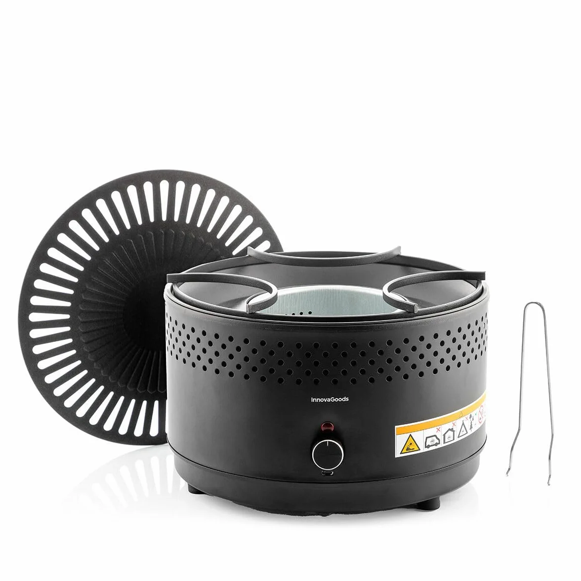 InnovaGoods® Grill stołowy, grill, bezdymny i bezzapachowy grill na węgiel drzewny, przenośny grill do wygodnego gotowania wewnątrz i na zewnątrz, z możliwością podłączenia baterii lub złącza USB-C