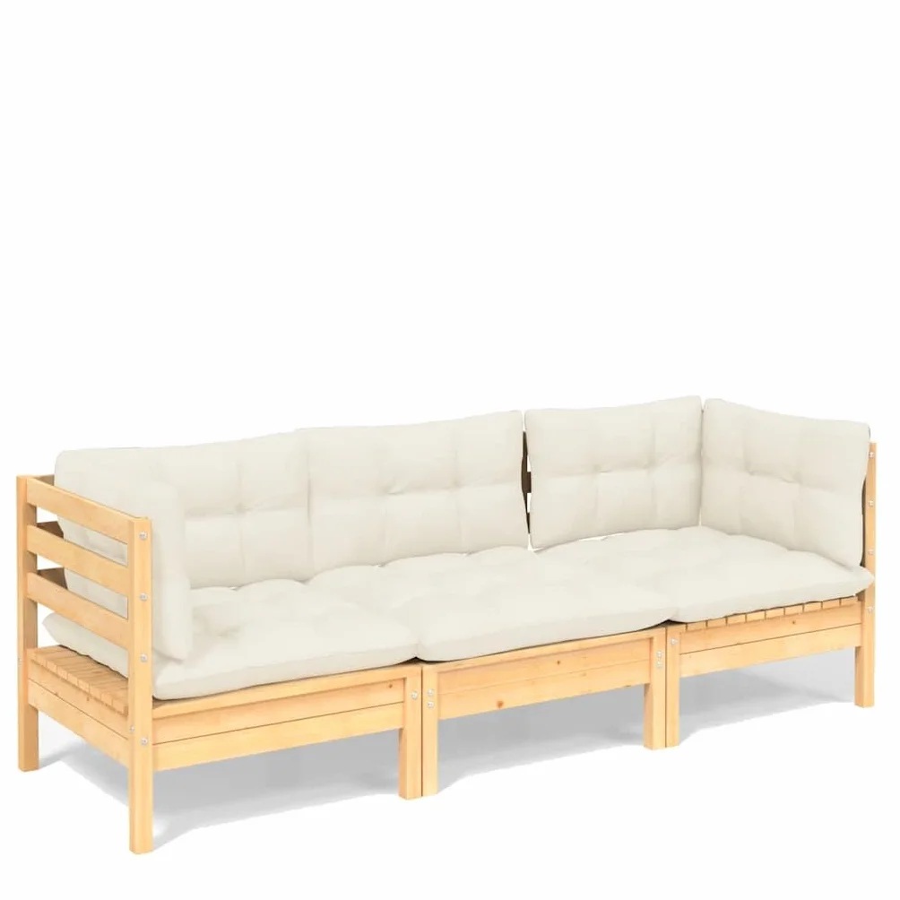 vidaXL 3-osobowa sofa ogrodowa z poduszkami, drewno sosnowe
