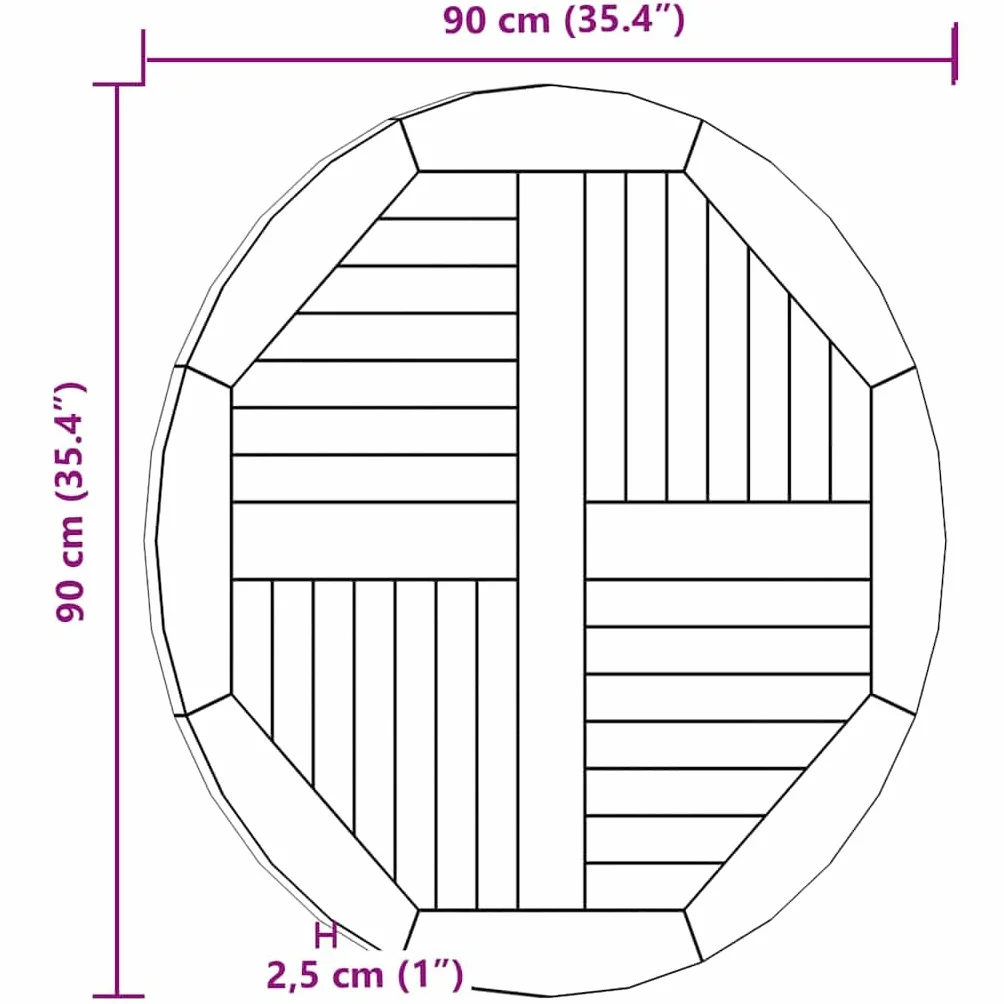 vidaXL Blat stołu, lite drewno tekowe, okrągły, 2,5 cm, 90 cm