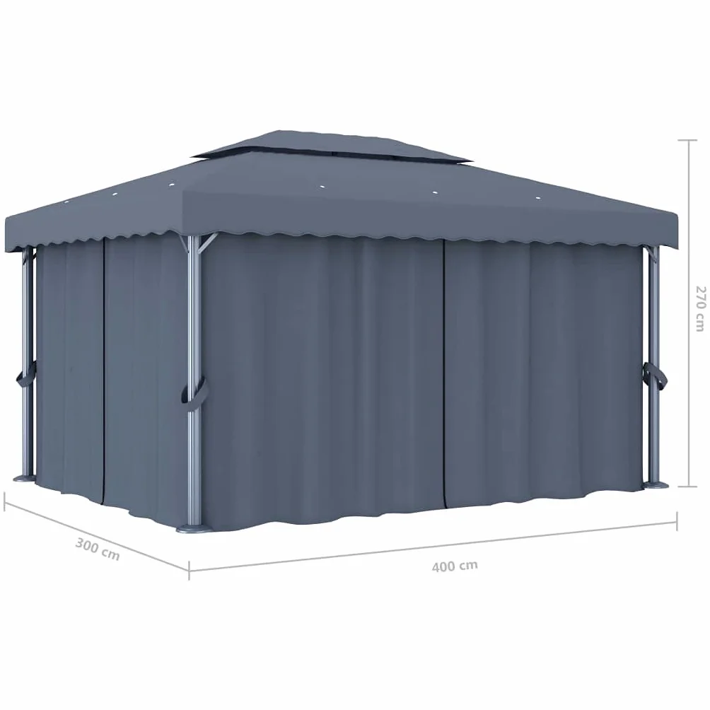vidaXL Altana ogrodowa z zasłonami, 4 x 3 m, antracytowa, aluminium