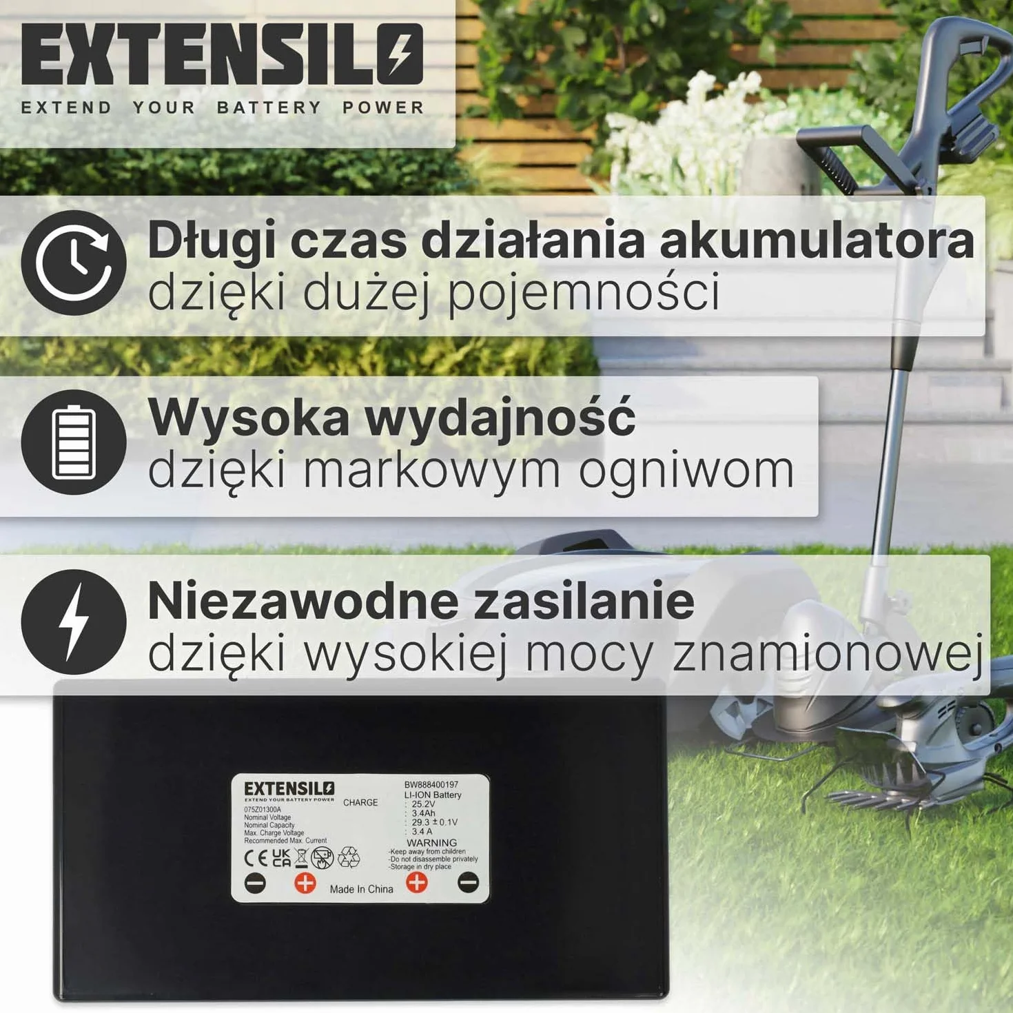 Akumulator kompatybilny z Stiga Autoclip 200, 223, 225, 228, 225s, 228s, 221, 125, 127 robot kosiarka (3400 mAh, 25,2 V, Li-Ion)