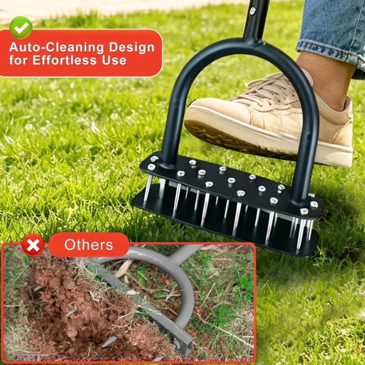 Aerator trawnika 15 Kolców Ze Stali Nierdzewnej, Wytrzymały I Ręczny | Aerator gruntowy Do Ogrodu, Patio, Rabat Kwiatowych, Podwórka, Spulchniania Gleby Oraz Pielęgnacji Parku