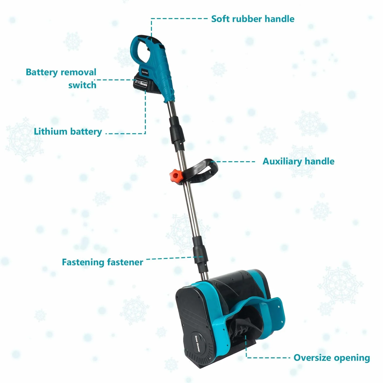 Odśnieżarka akumulatorowa 900W 35cm szerokość odśnieżania 15cm głębokość śniegu 7m zasięg rzutu 2x akumulatory 3000mAh