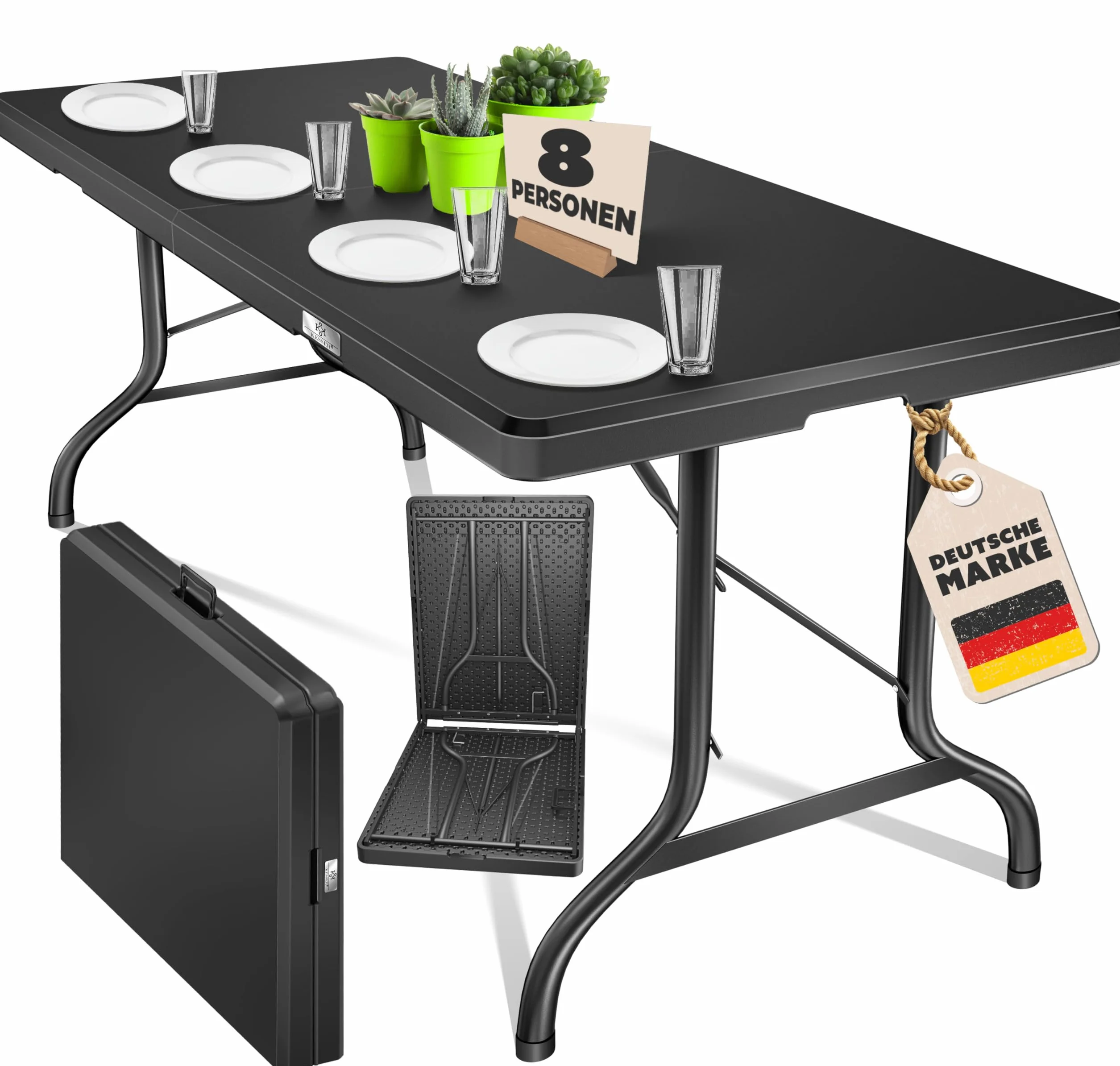 KESSER® Stół bufetowy, składany bufet z tworzywa sztucznego, 183 x 76 cm, kempingowy, imprezowy, składany ogrodowy do ogrodu, na taras i balkon, 6 osób, w zestawie uchwyt do noszenia