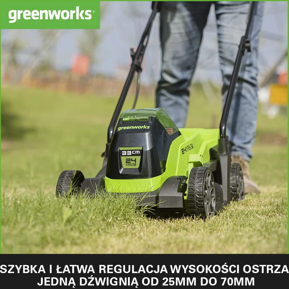 Greenworks GD24LM33K2 Kosiarka Akumulatorowa Bezszczotkowa 33cm 24V 2Ah