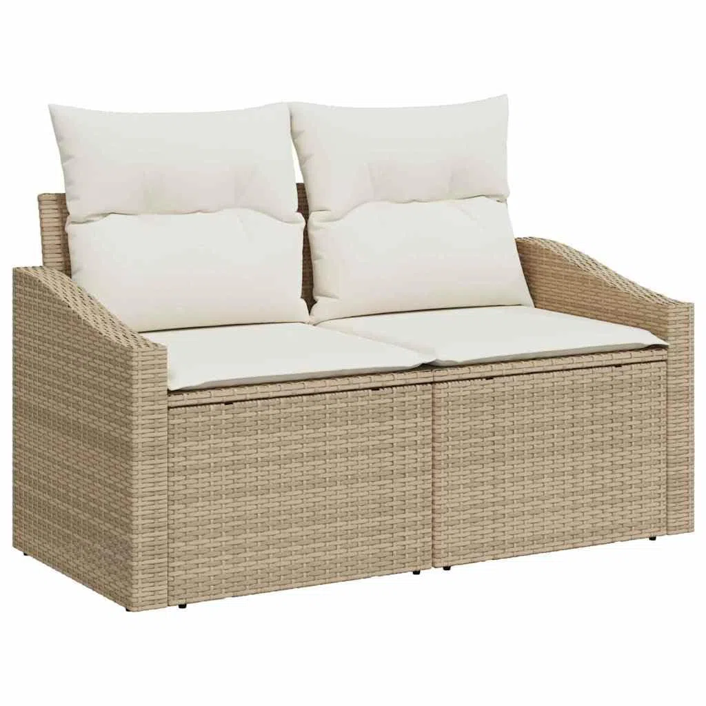 7-częściowy zestaw mebli ogrodowych, beżowy i biały, rattan PE, stal malowana proszkowo, modułowa konstrukcja, odporna na promieniowanie UV, na taras, balkon, do użytku na zewnątrz