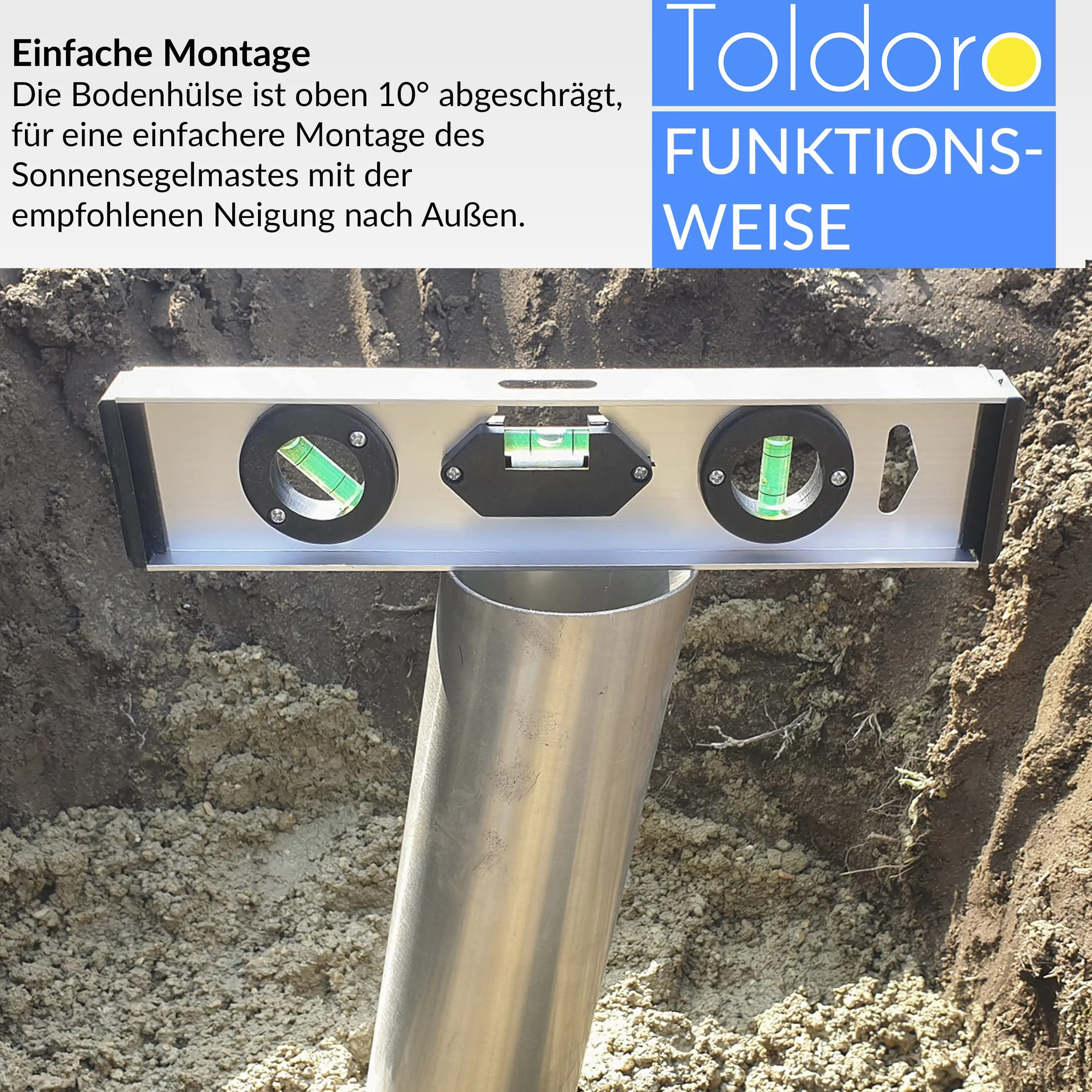 Toldoro® Tuleja osadcza żagiel przeciwsłoneczny do masztu przeciwsłonecznego Ø 70 mm, stal nierdzewna V2A i ochrona przed zamarzaniem/łatwe wyjmowanie żagla przeciwsłonecznego drążek i maszty wraz z