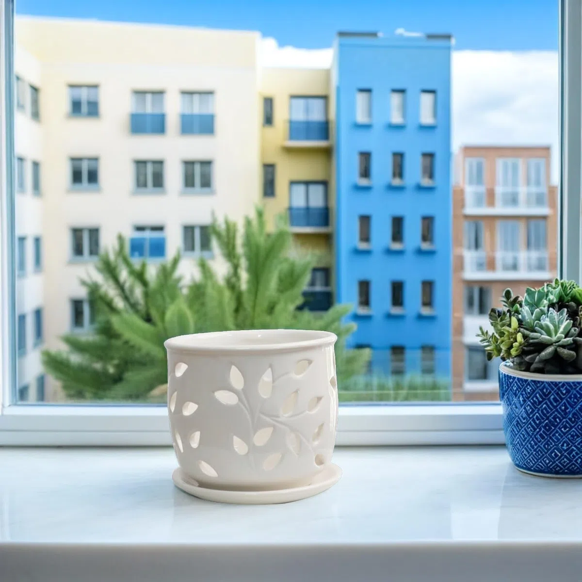 Toyvian Biały Ceramiczny Doniczka z Otworami Doniczka Do Storczyków i Sukulentów Zewnątrz i Do Wnętrz Odpływ Wody dla Zdrowych Korzeni i Wsparcie Wzrostu Roślin