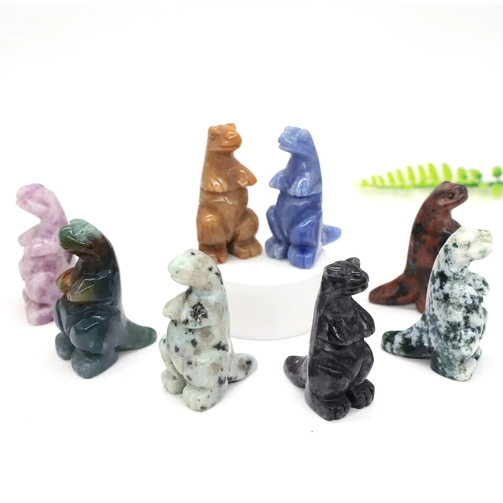 2 "posąg dinozaura kamień naturalny kryształ rzeźbione uzdrawianie Reiki figurka zwierzątko rzemiosło z kamieni szlachetnych dekoracja wnętrz prezent na Halloween (Color : Tree agate, Size : 5 PCS)