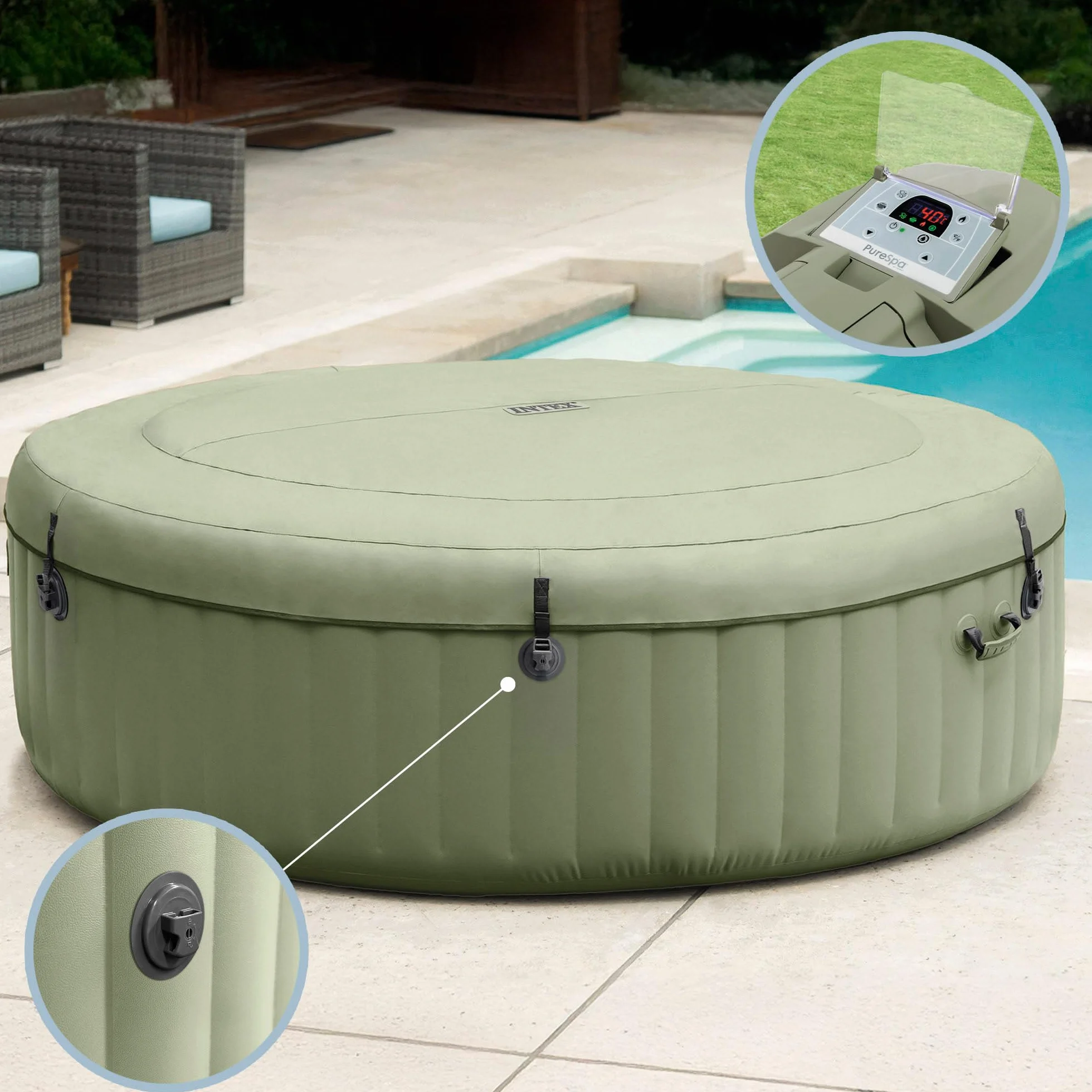 Intex 6-osobowy zestaw oliwkowy zielony okrągły bąbelkowy spa 28428NP (nadmuchiwany 216 cm x 71 cm)