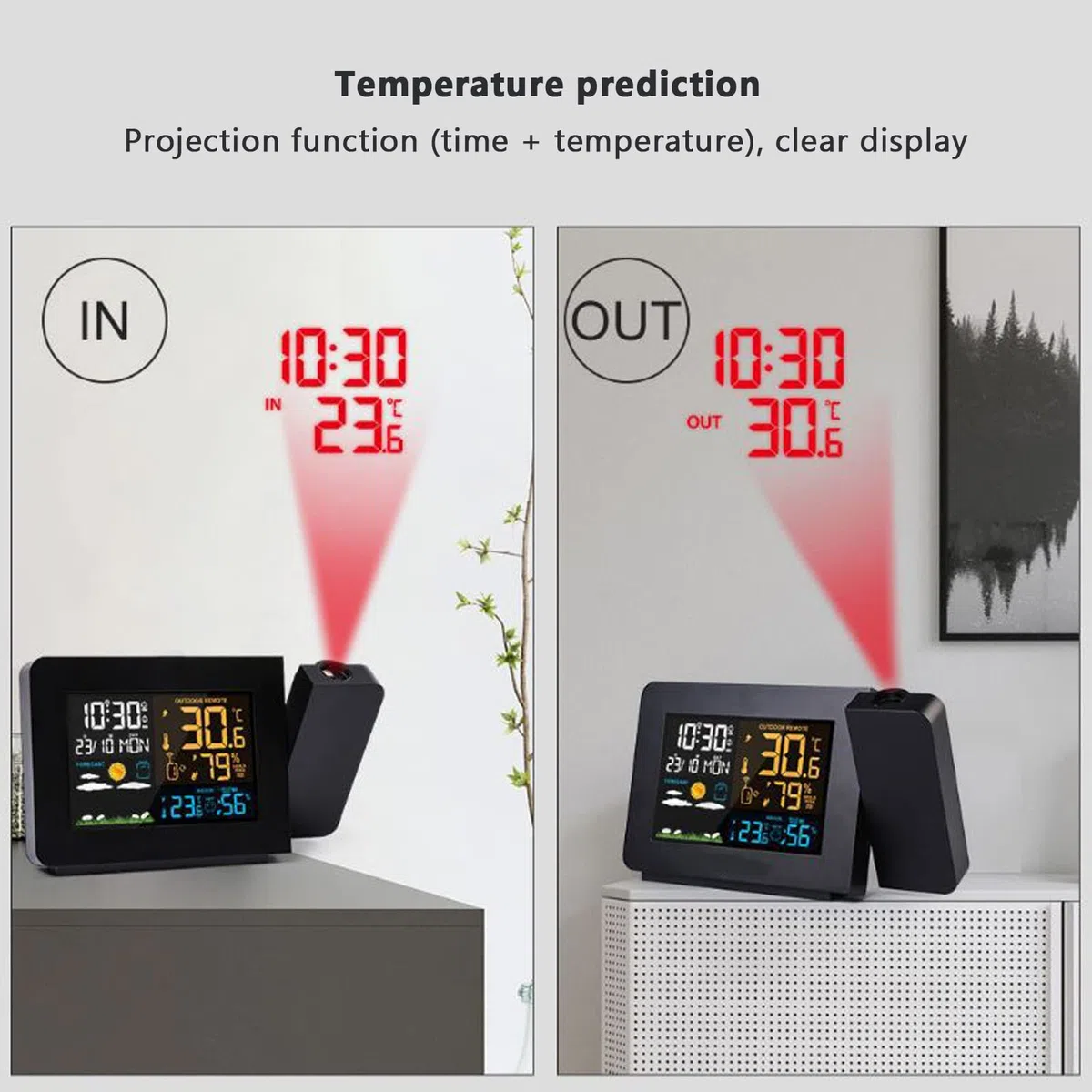 Stacja Pogodowa Wewnętrzny Termometr Zewnętrzny, Zegar Transmisji 60M, Funkcja Projekcji, Przewidywanie Temperatury, Higrometr Cyfrowy