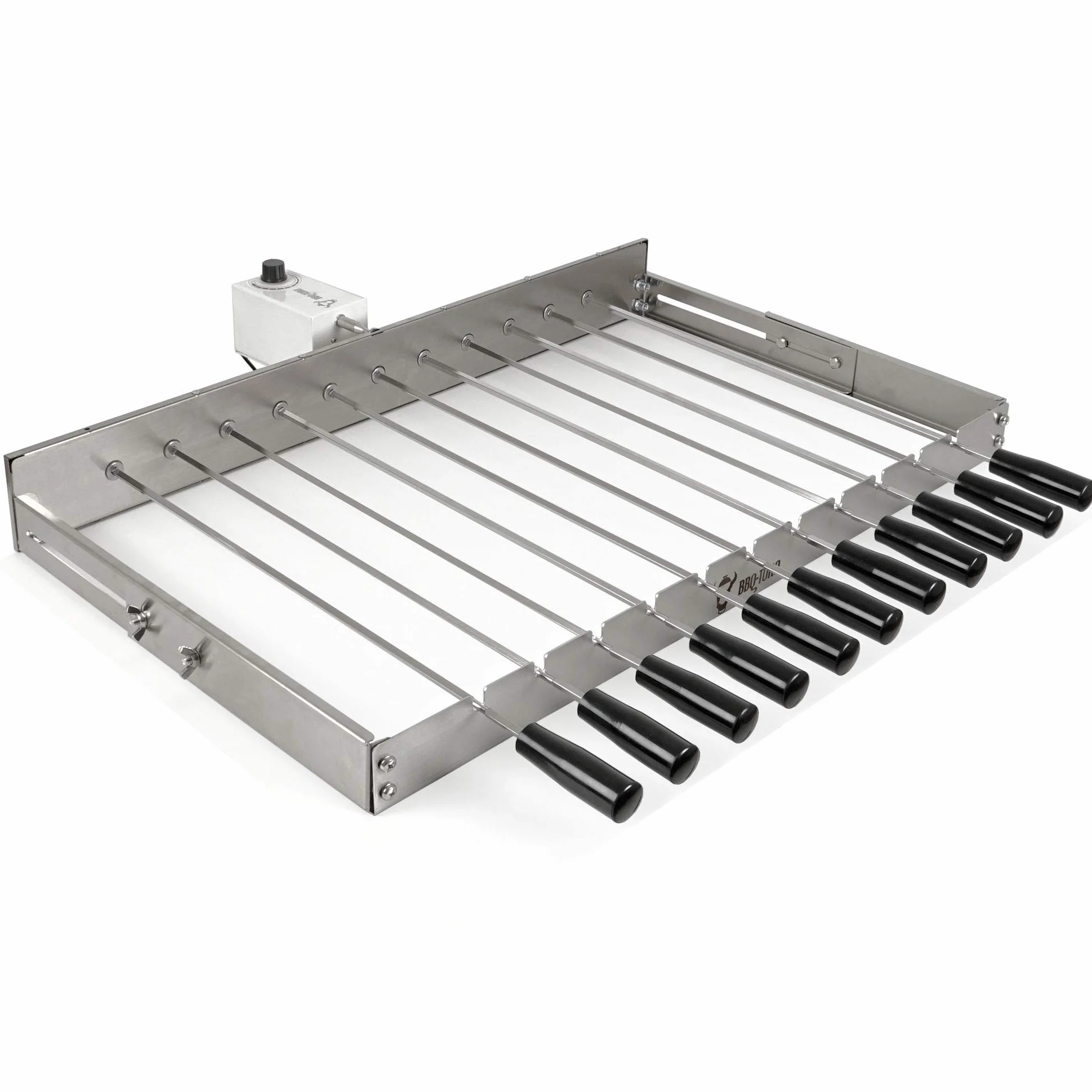 BBQ-Toro zestaw do szaszłyków stal nierdzewna 11 szpikulców silnik regulowany 70x26-40 cm