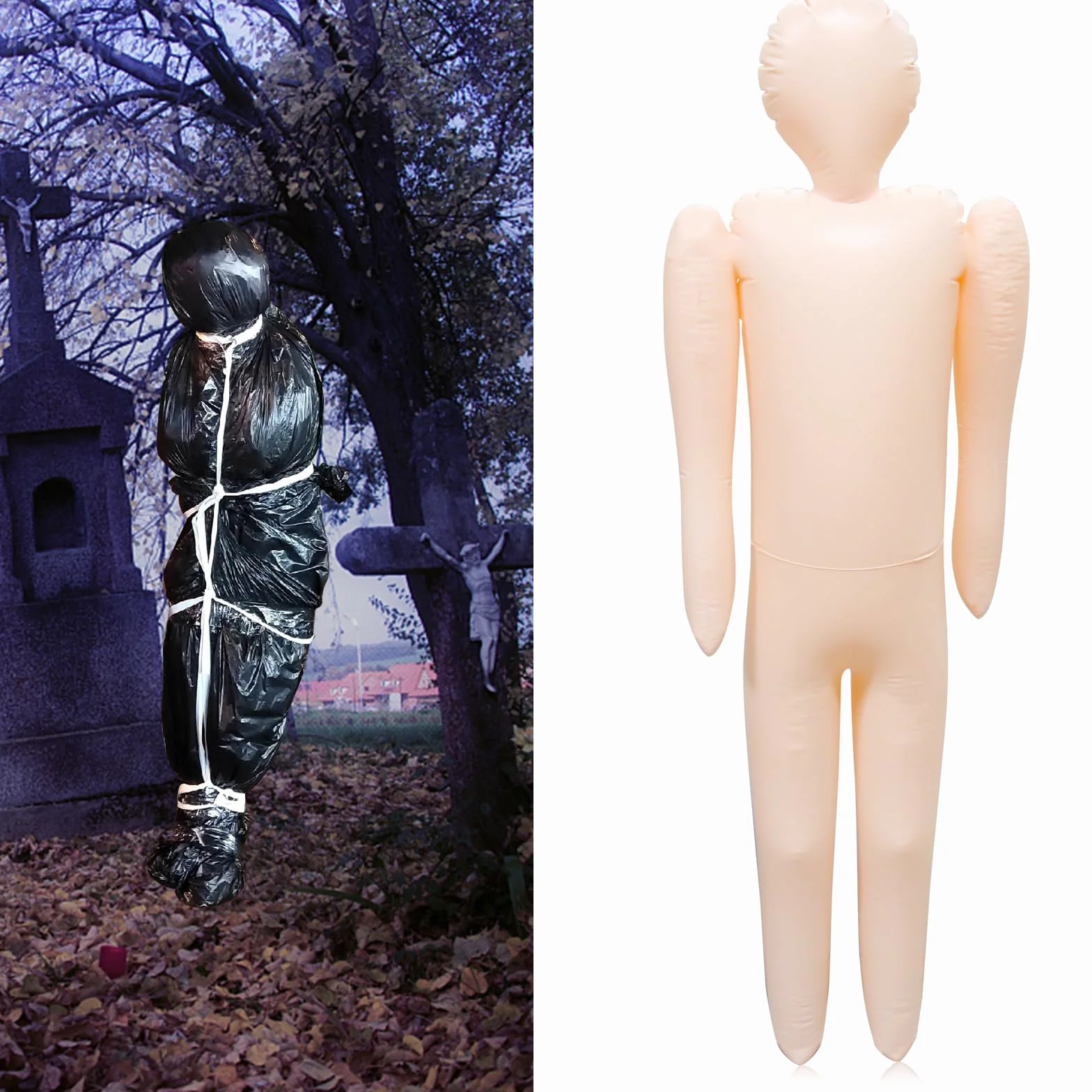 Pełnowymiarowy nadmuchiwany manekin, martwe ciało, rekwizyt na Halloween, dekoracje na podwórko, nadmuchiwany atrap, rekwizyt do przebierania się i kostiumu, na Halloween, nadmuchiwane dekoracje