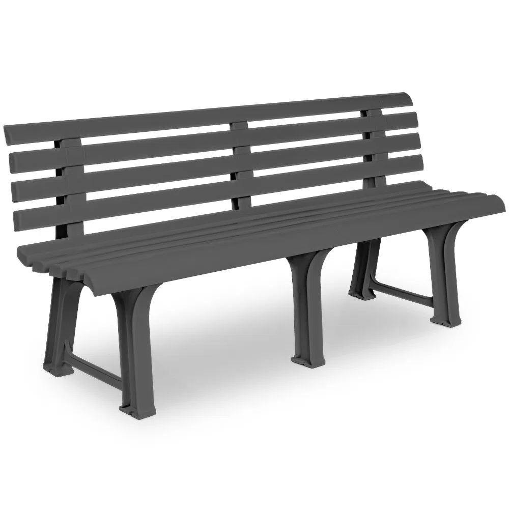 Ławka ogrodowa na zewnątrz 3-osobowa patio taras meble odporne na warunki atmosferyczne trwałe plastikowe siedzisko szare