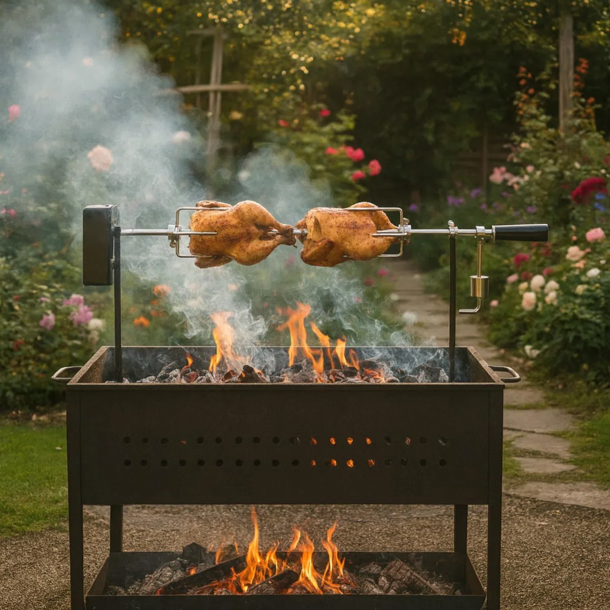 BBQ-Toro Zestaw szpikulców do grilla 90 cm | z 2 igłami do mięsa | na kemping, wycieczkę, ognisko i wiele innych | rożen obrotowy do grilla gazowego, obrotowych szpikulców z silnikiem | elektryczny