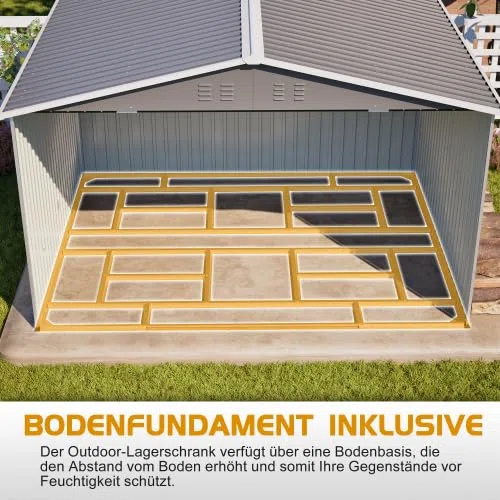Metalowa szopa na narzędzia, domek ogrodowy, duża przestrzeń, 300 x 252 x 191 cm, z dachem dwuspadowym i odpornym na burze do 18 m/s, podwójne drzwi przesuwne, w zestawie wentylacja, odporna na