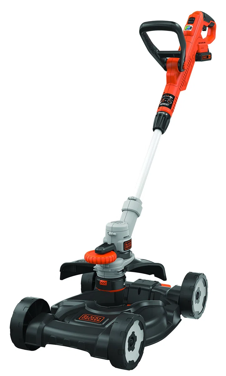 Black+Decker Podkaszarka Do Trawy, Czarny/Pomarańczowy, 18 V & Black+Decker Li-Ion Slidepack akumulator BL2018 (18V 2.0Ah, odpowiedni do wszystkich narzędzi ogrodniczych Black+Decker 18V), 1,0 szt.