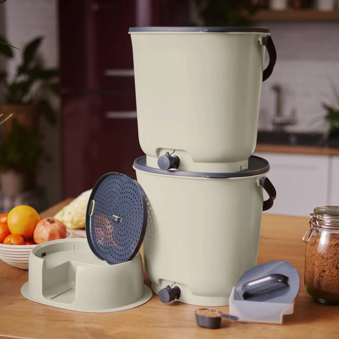 Zestaw 2 kompostowników Bokashi Essential 15,3L + 1 kg do mózgu + 1 baza kremowa