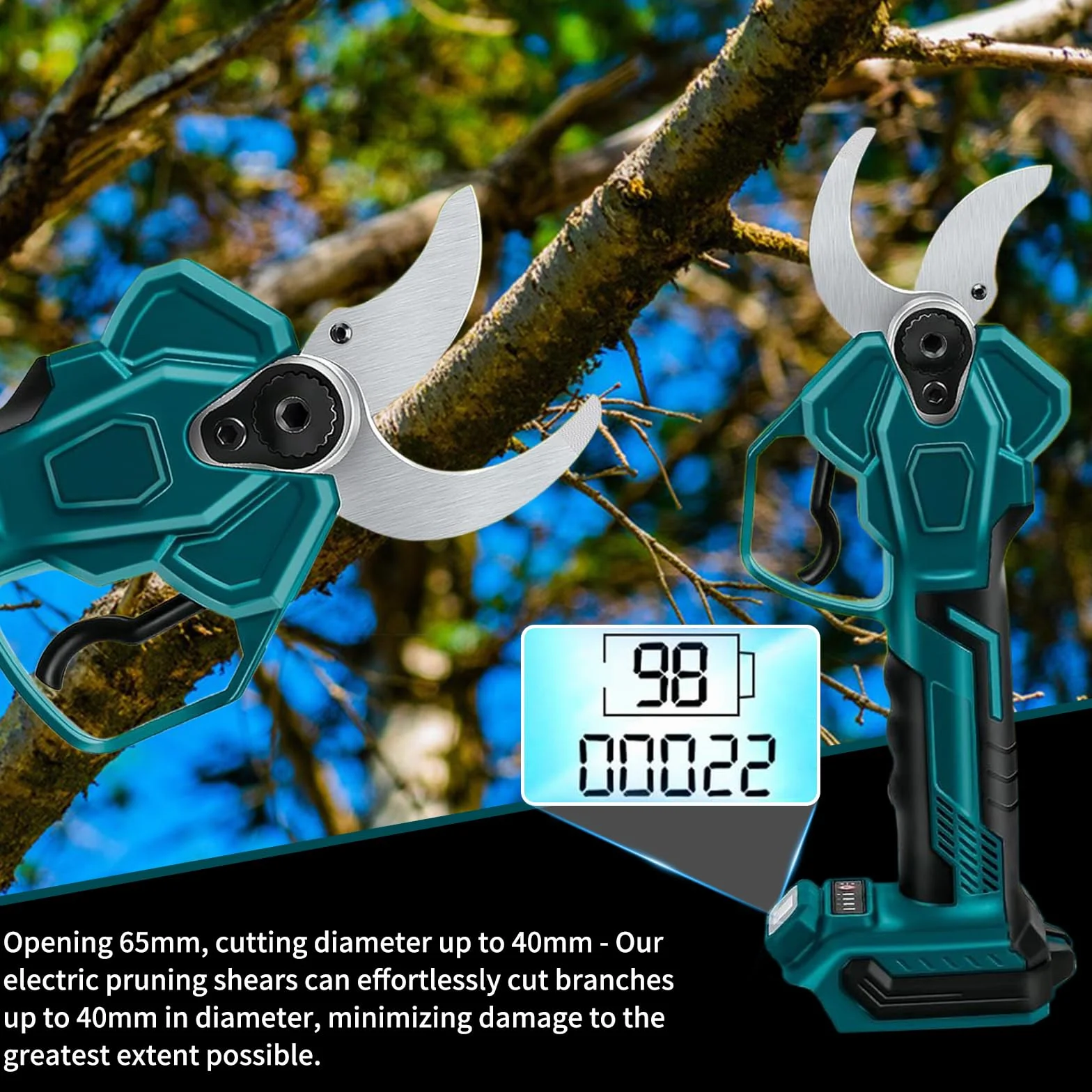 Akumulatorowe nożyce do gałęzi elektrycznych, bezprzewodowych, 65 mm do Makita 18 V, silnik bezszczotkowy, 4 prędkości, akumulatorowe nożyce do drzew z wyświetlaczem LCD, elektryczna piła