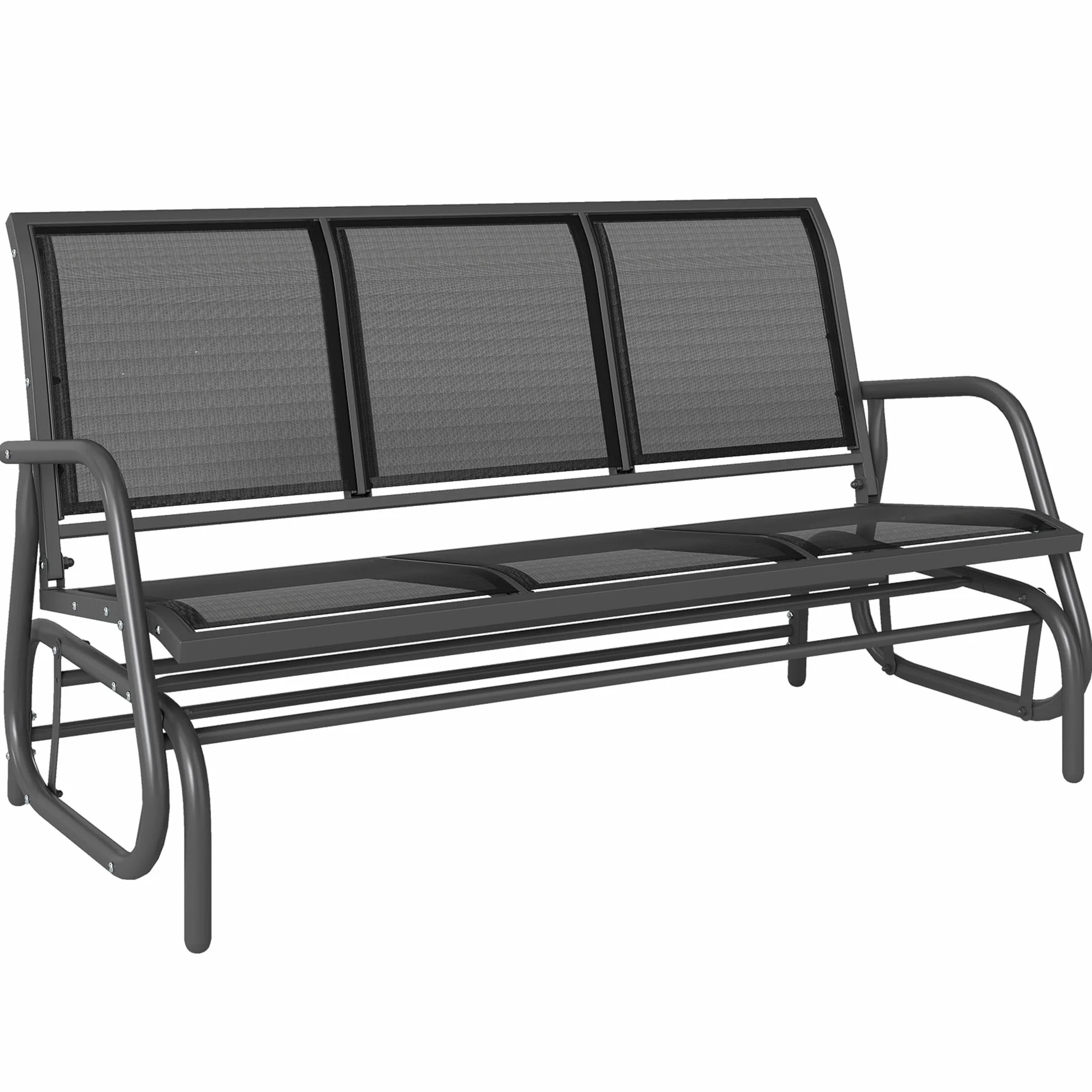 Outsunny ławka bujana 3-osobowa ogrodowa metal czarna 151 x 75 x 85 cm