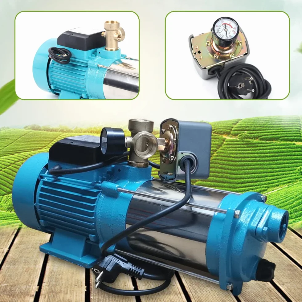Pompy ogrodowe ze stali nierdzewnej, domowa pompa wodna 1300 W, przenośna pompa ogrodowa 4000 litrów z automatycznym przełącznikiem i przełącznikiem ciśnienia 9,8 bar
