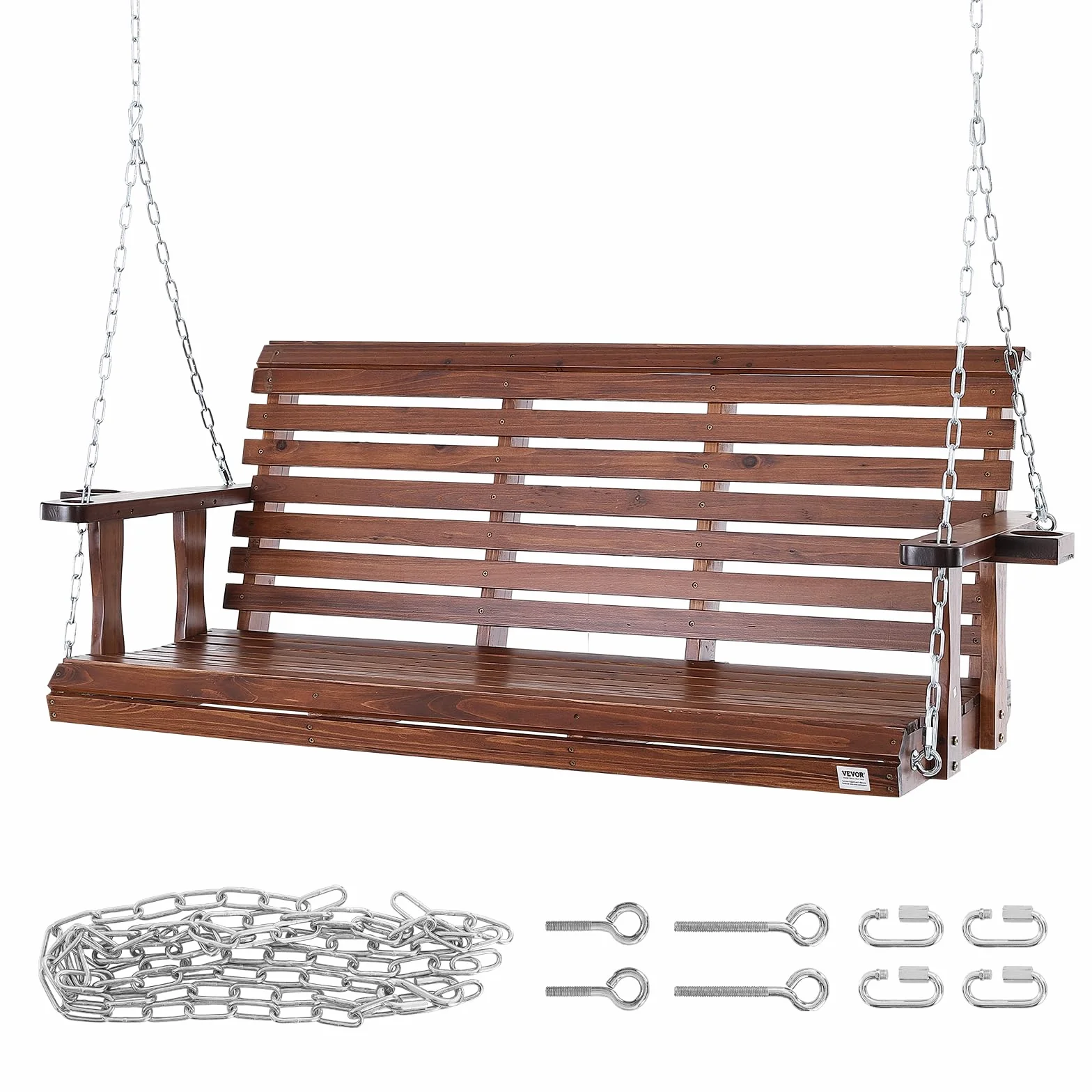VEVOR Drewniana huśtawka werandowa 1702x710x600 mm 400 kg łańcuch brązowa