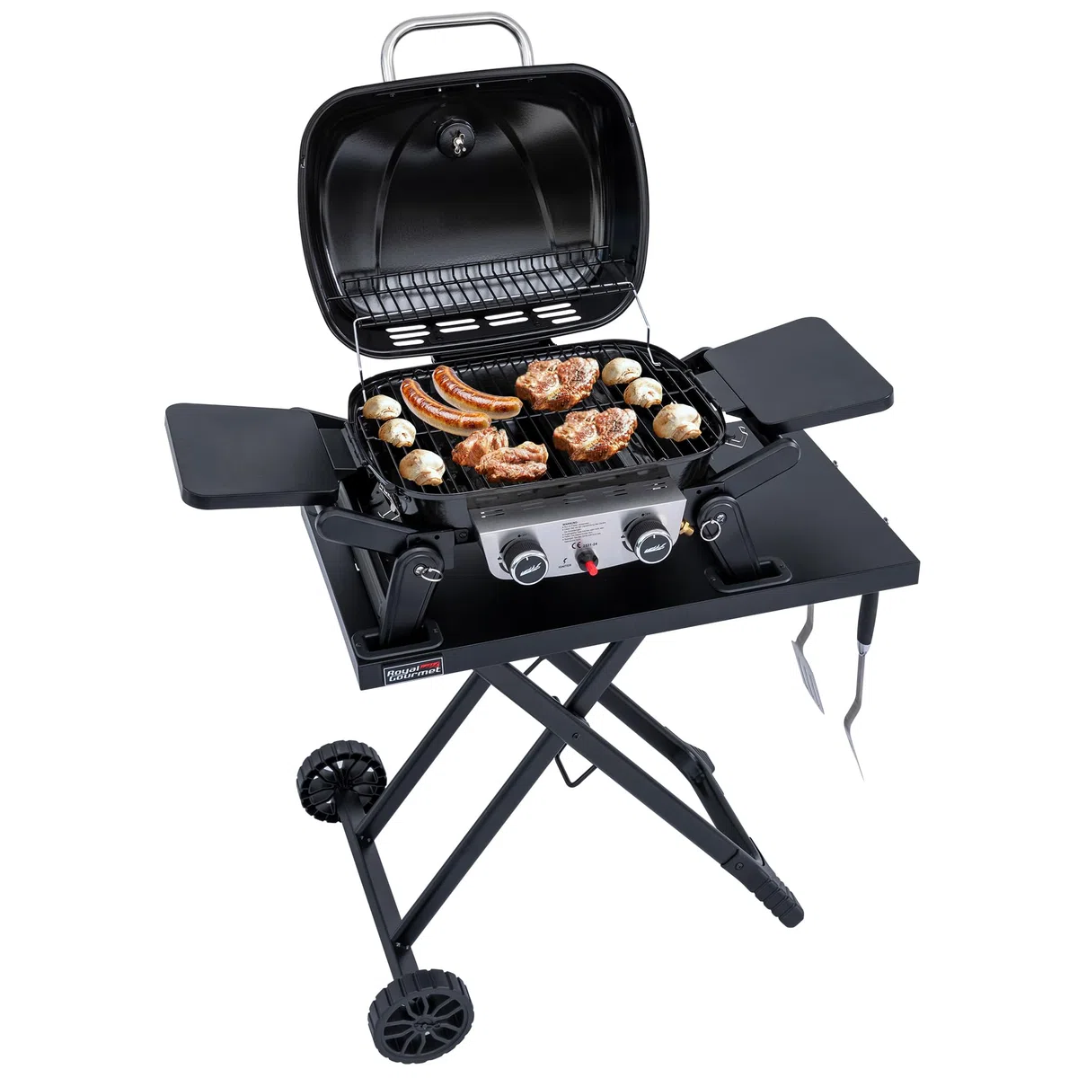 Royal Gourmet GT2201C-E przenośny składany wózek grillowy, składany wózek na deskę z 2 hakami do serii GT2005-F, odpowiedni na kemping, blat stołu 79 x 46,8 cm