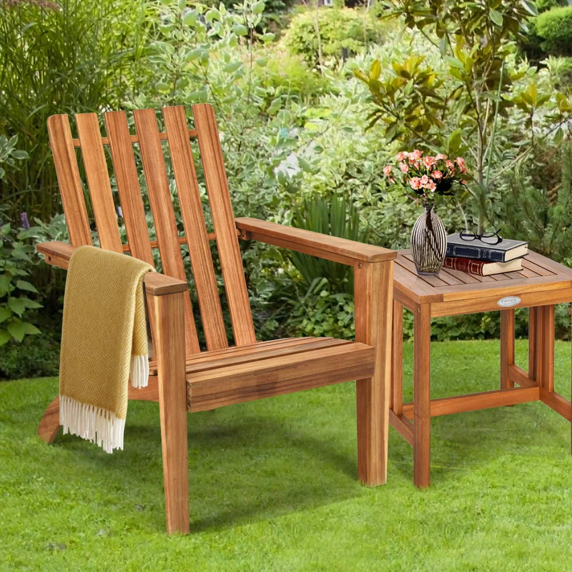 GIANTEX krzesło ogrodowe Adirondack z drewna akacjowego, wytrzymałe do 160 kg, ergonomiczne leżanki drewniane