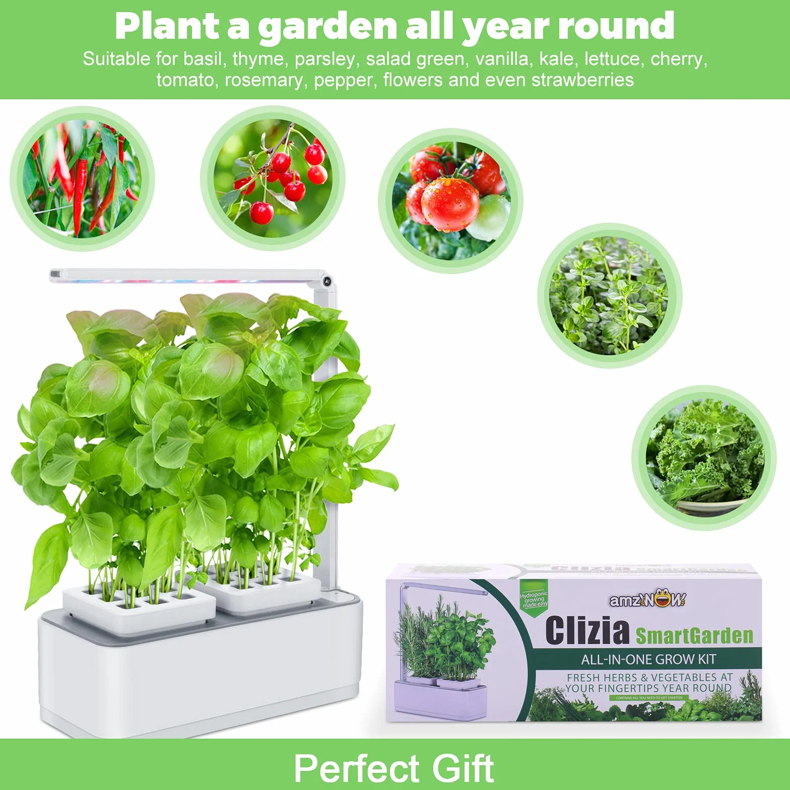 Clizia Smart Garden hydroponiczny system uprawy z lampą LED automatyczny timer zestaw do kiełkowania biały